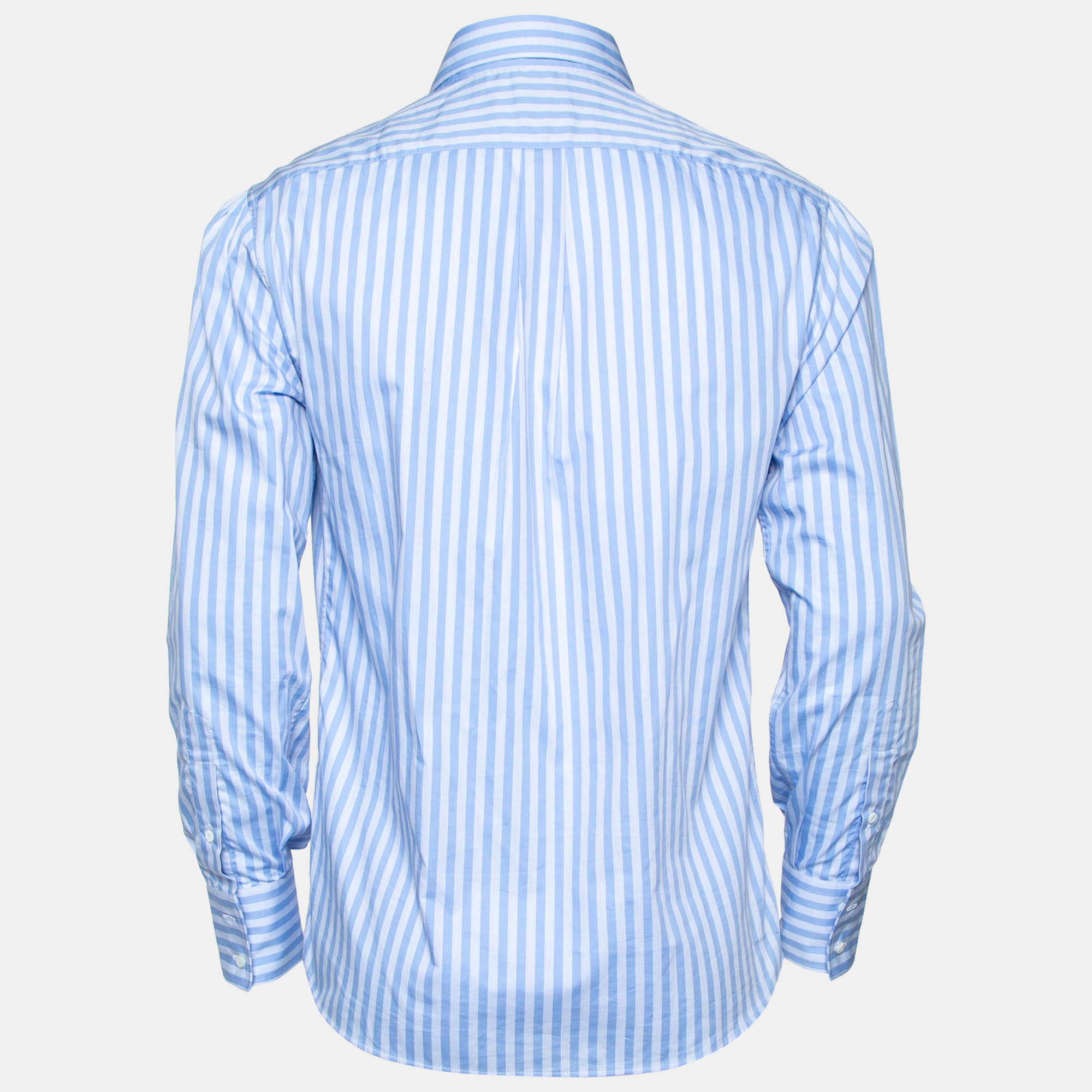 

Brunello Cucinelli Blue Striped Cotton Button Down Shirt