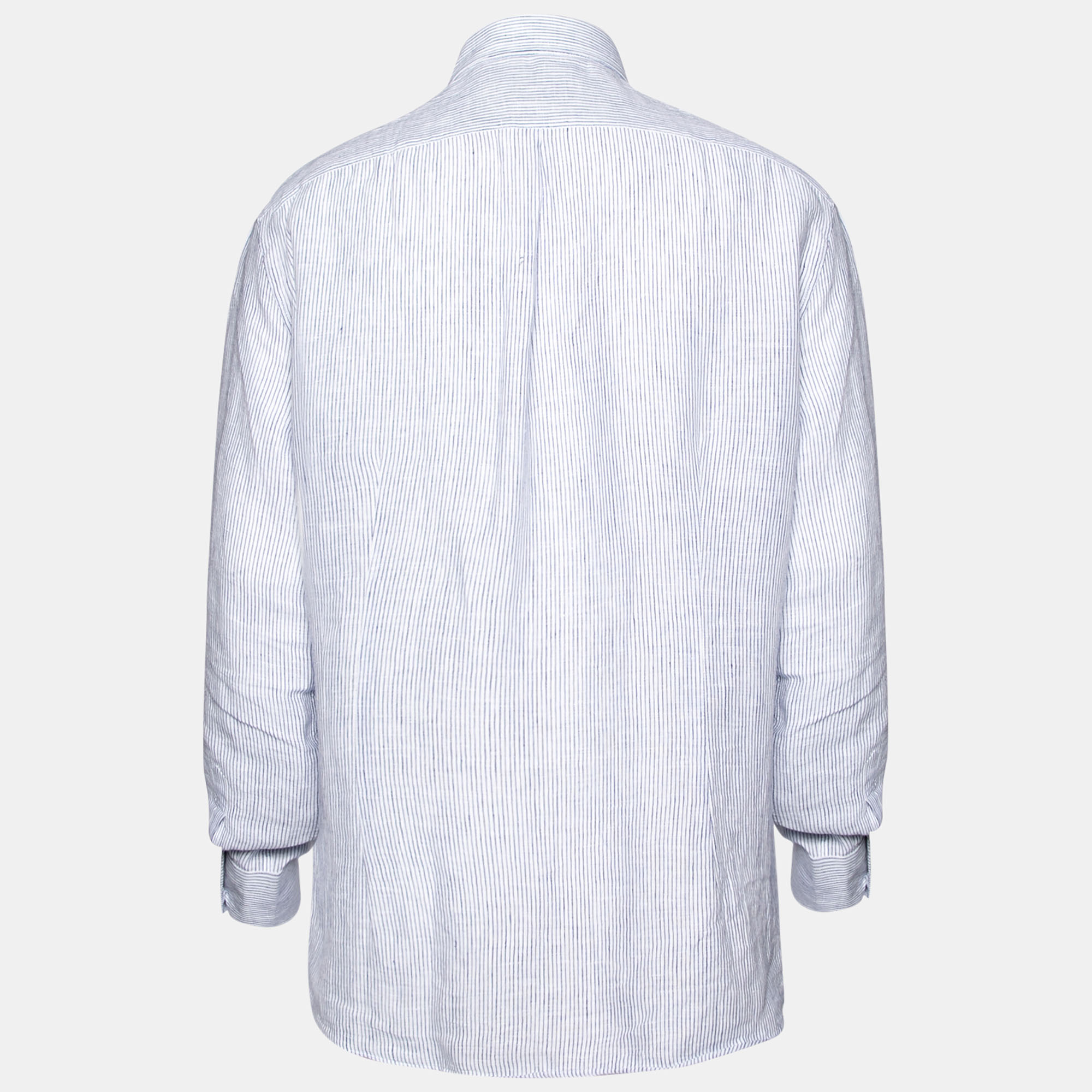 

Brunello Cucinelli Blue Stripe Linen Button Front Shirt