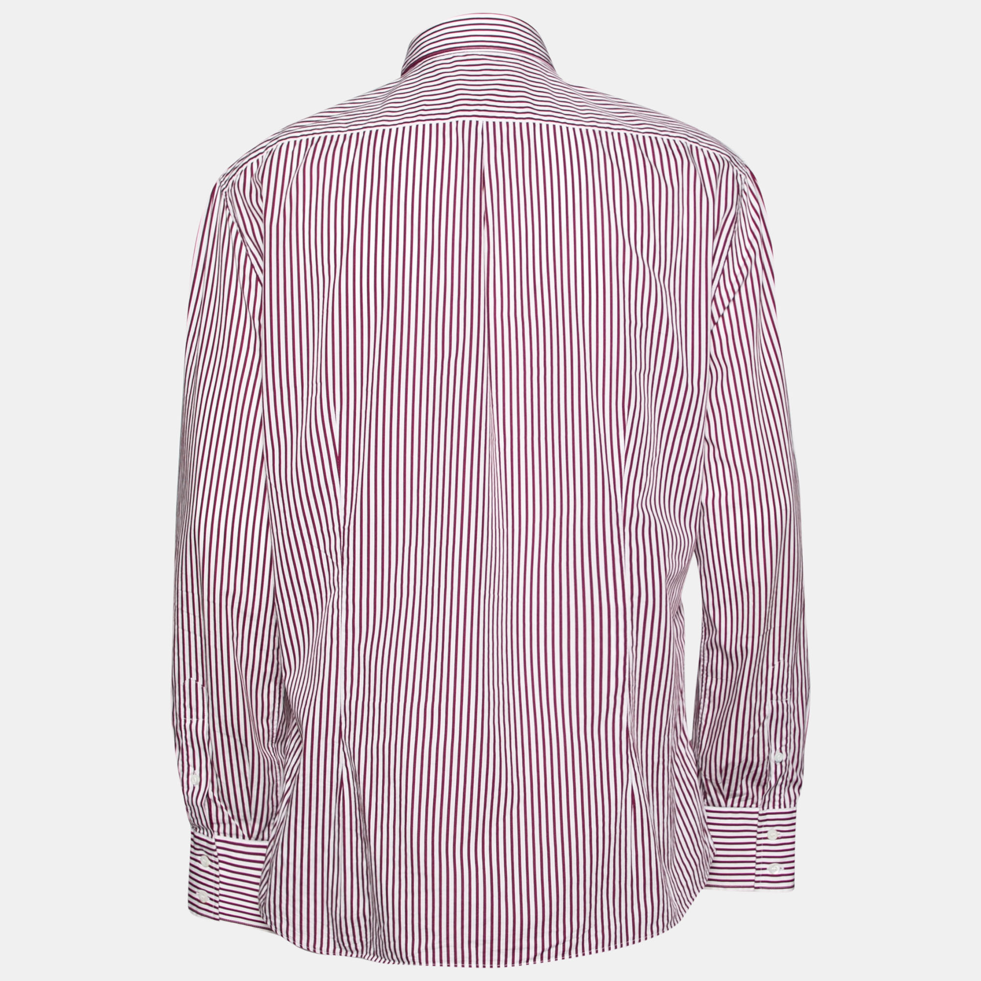 

Brunello Cucinelli White and Burgundy Striped Button Down Shirt