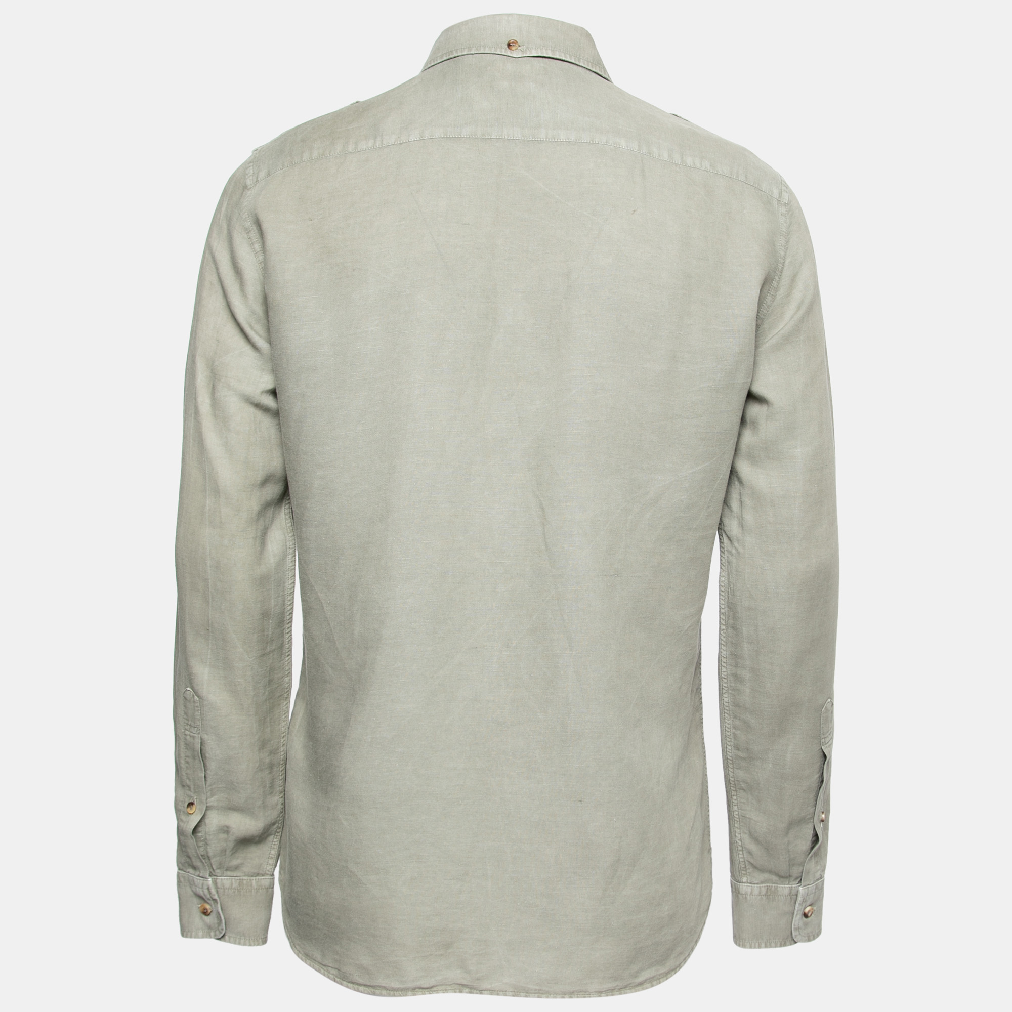 

Brunello Cucinelli Green Linen & Cotton Leisure Fit Button Front Shirt