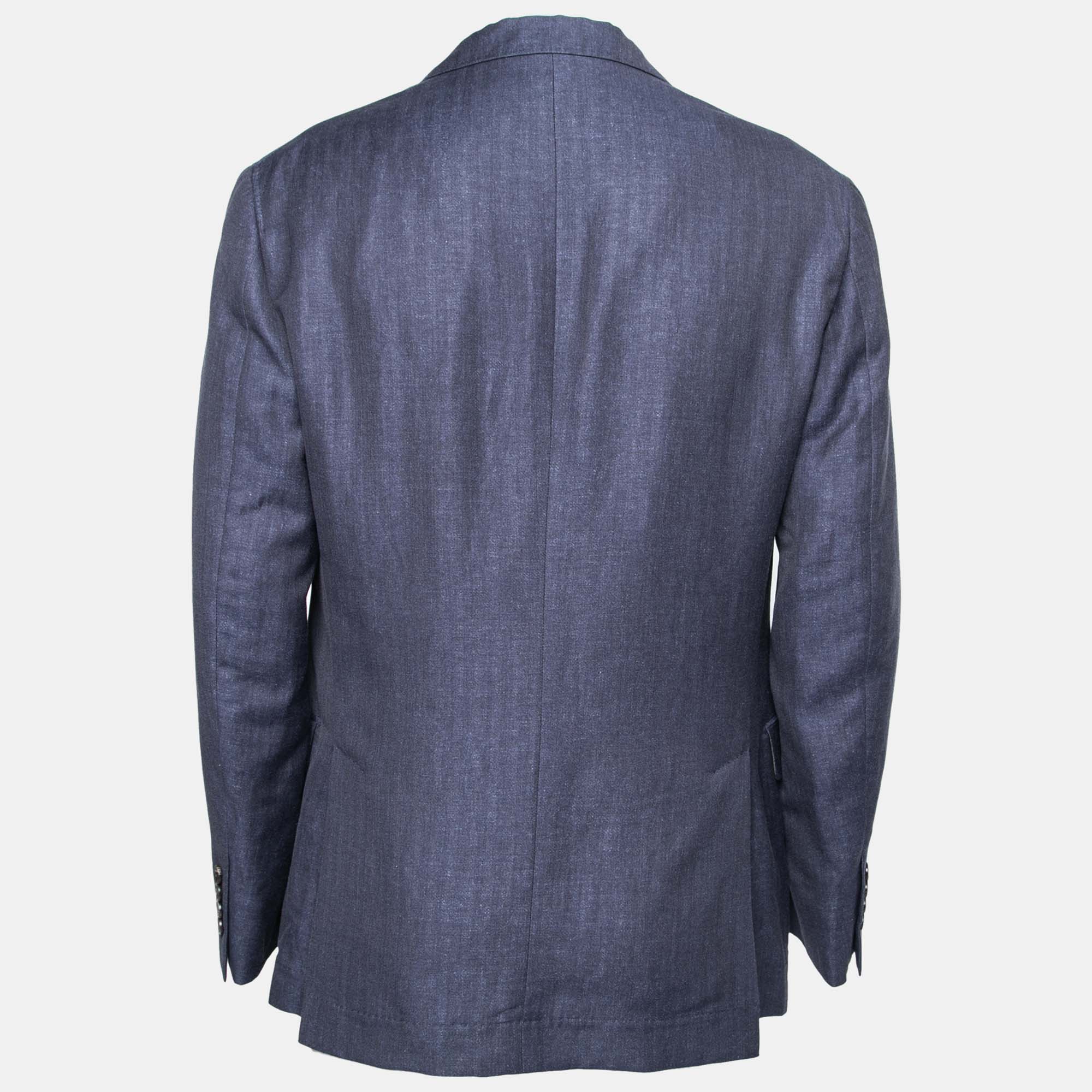 

Brunello Cucinelli Navy Blue Linen & Wool Single Breasted Blazer