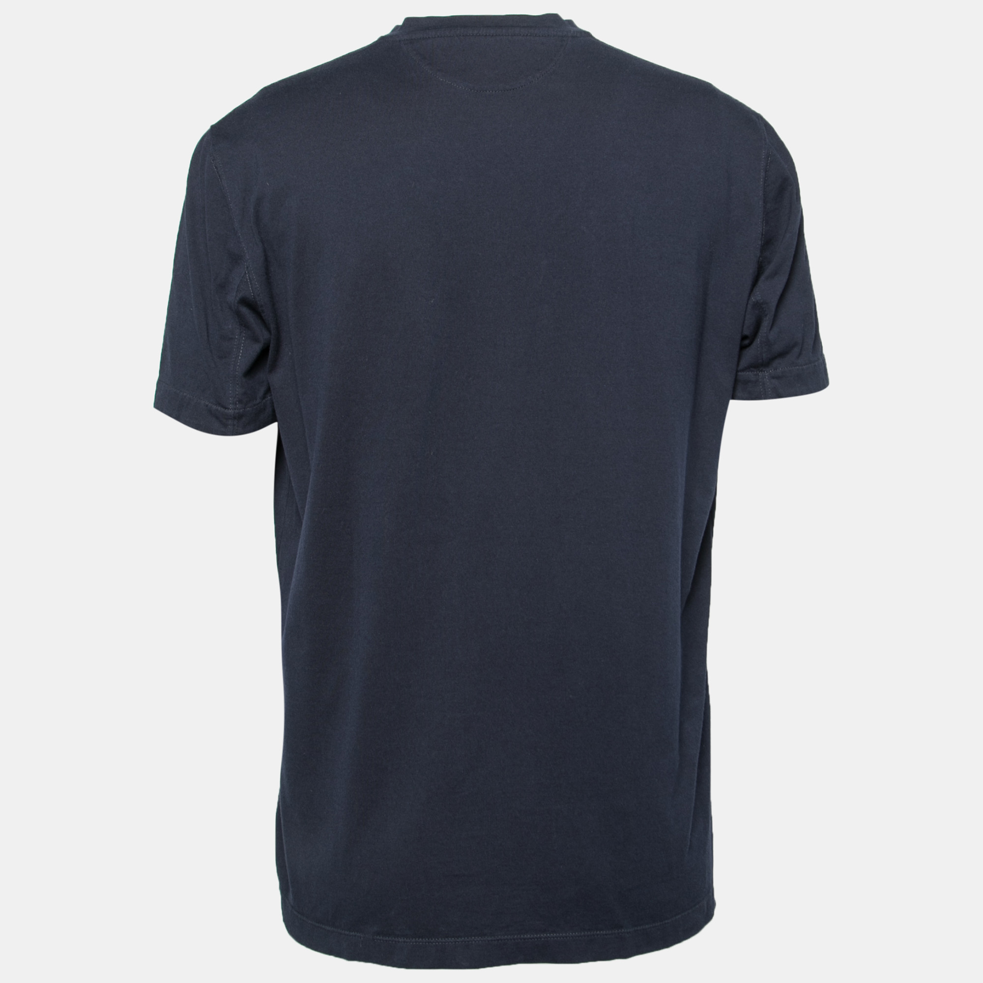 

Brunello Cucinelli Navy Blue Cotton V-Neck Short Sleeve T-Shirt