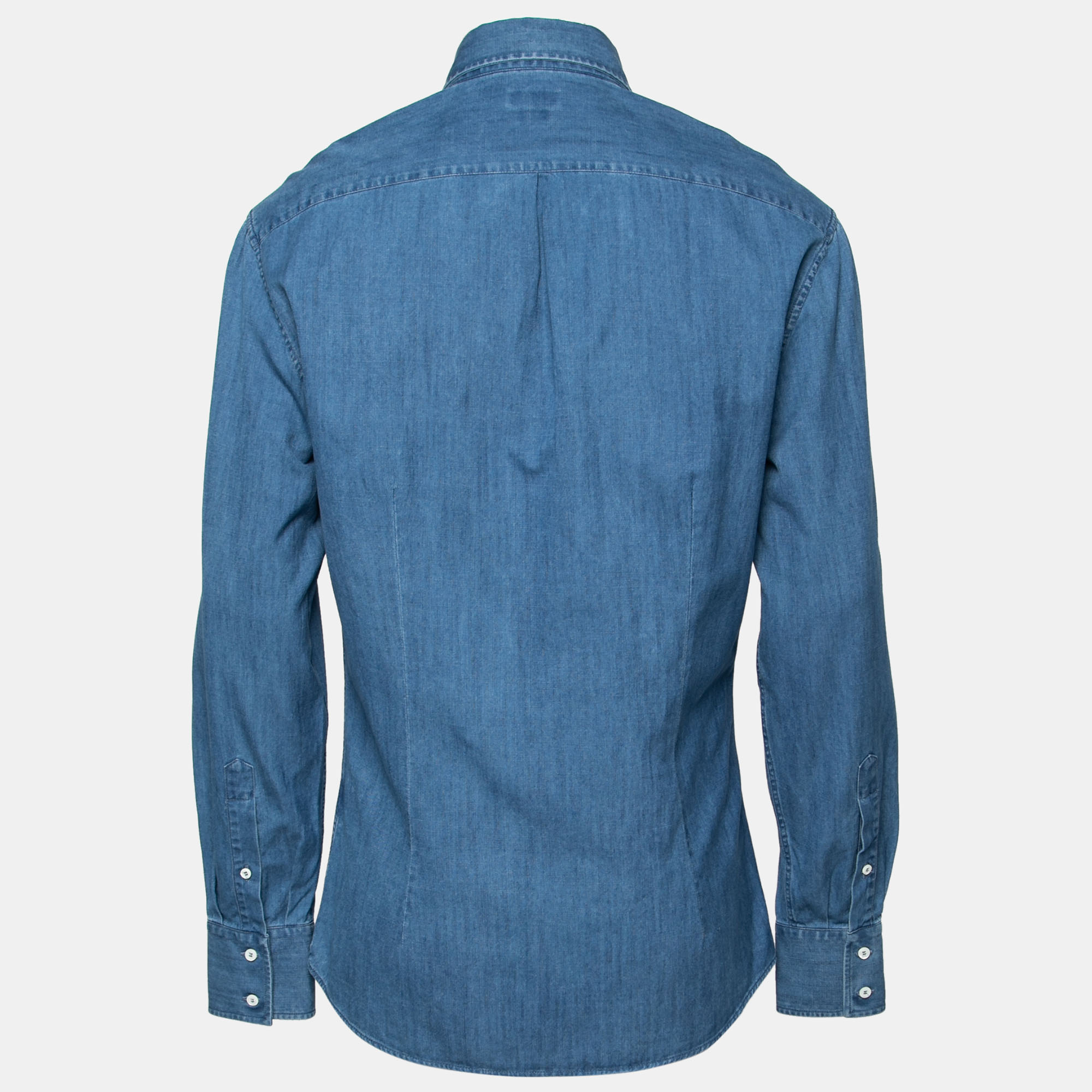 

Brunello Cucinelli Blue Cotton Slim Fit Shirt