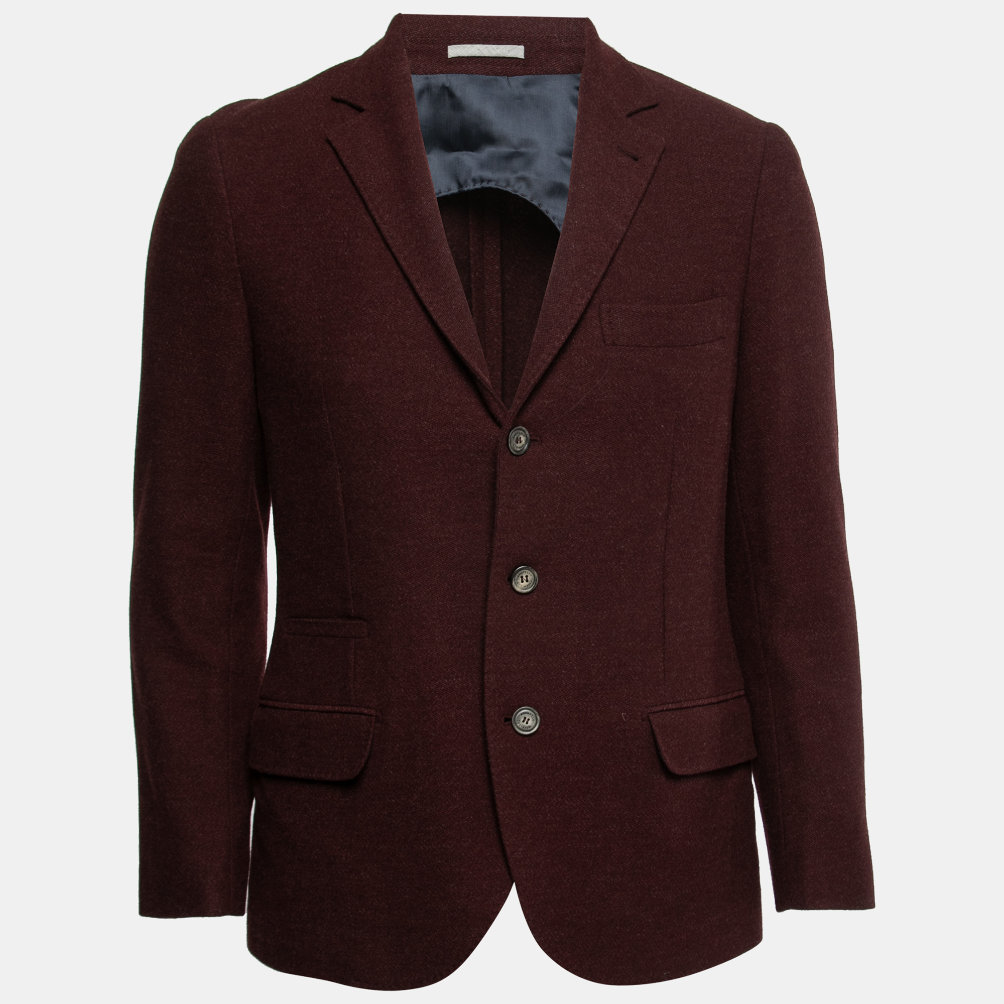 Pre-owned Brunello Cucinelli Burgundy Wool Single-breasted Blazer S