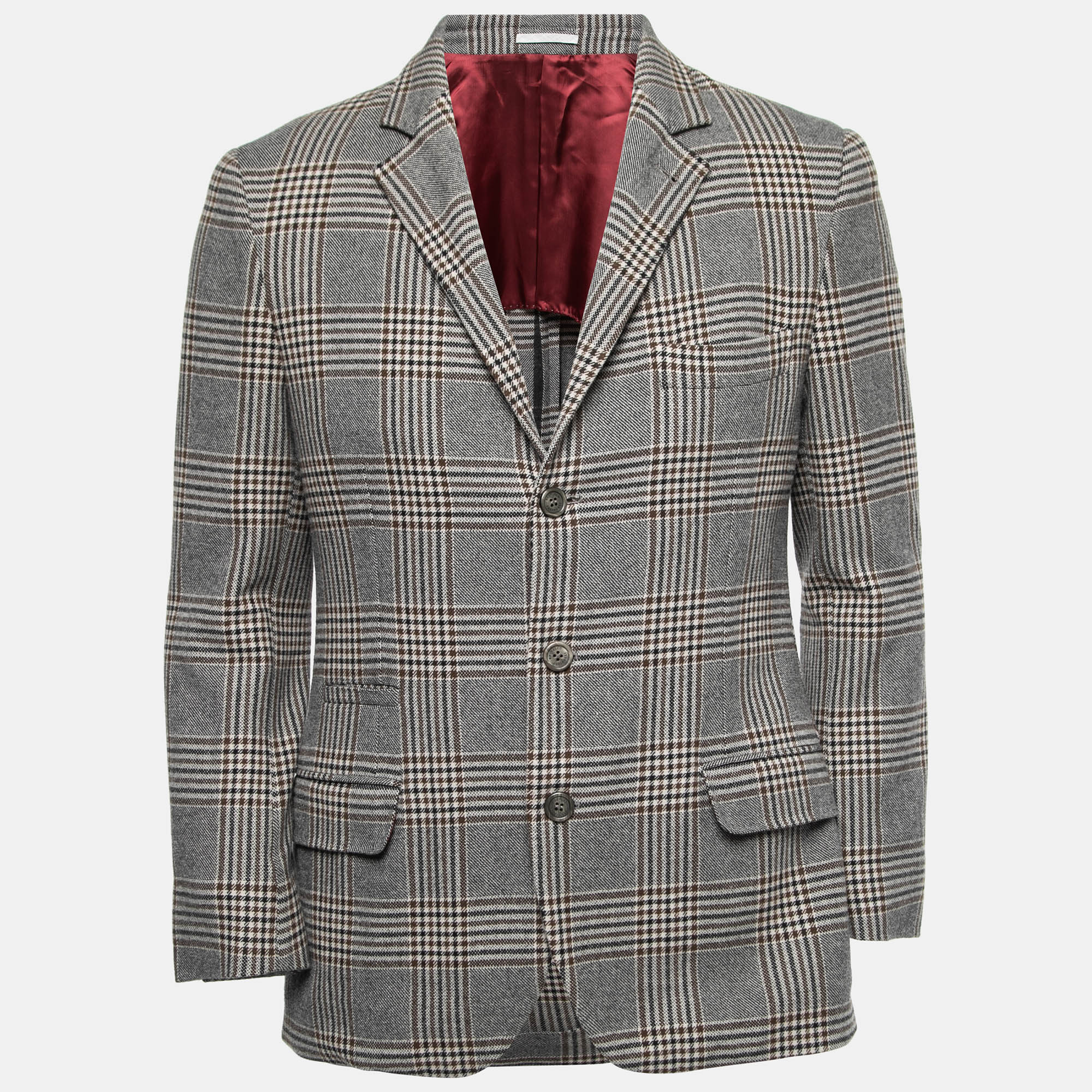 Pre-owned Brunello Cucinelli Grey Checked Wool Single Breasted Blazer M