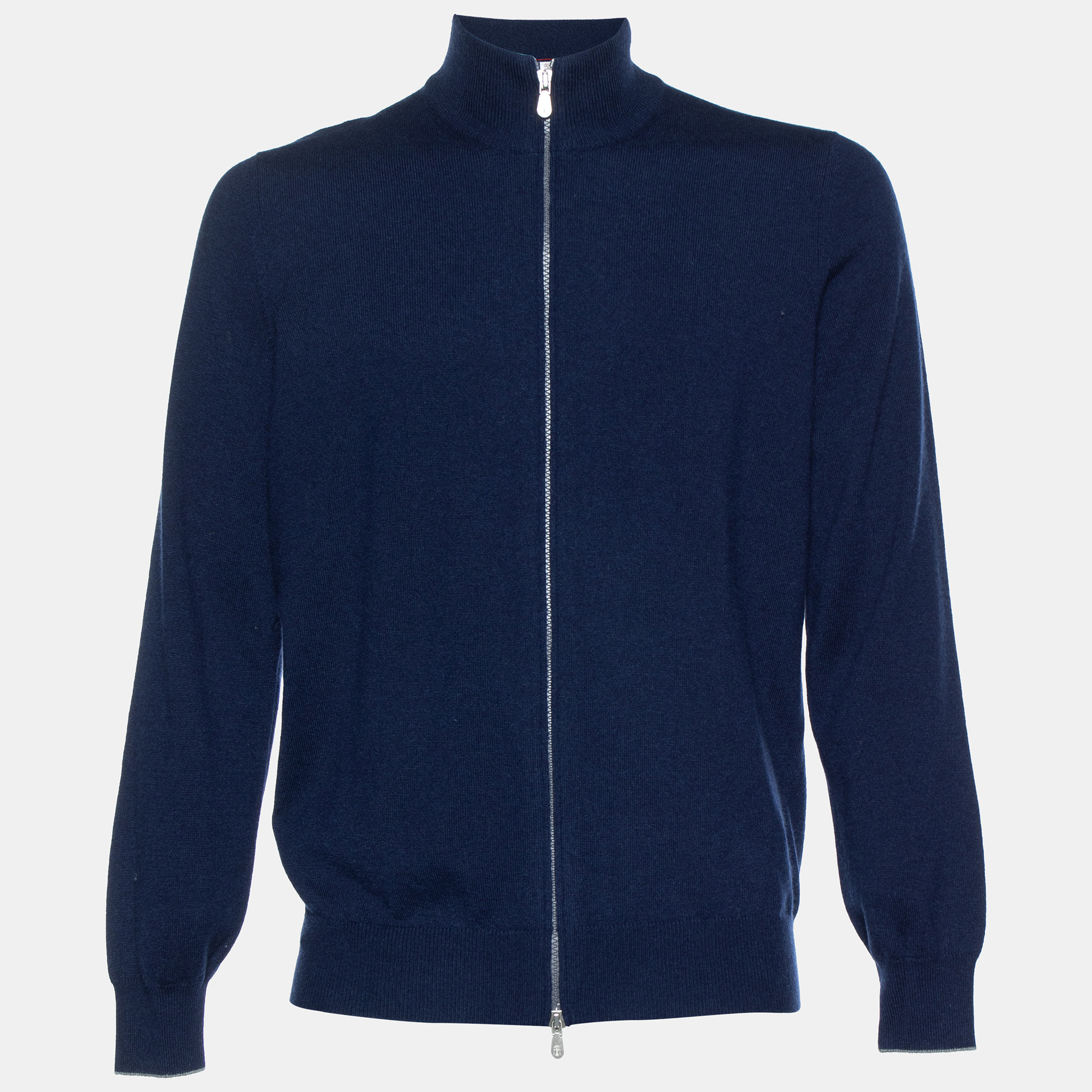 Brunello Cucinelli Navy Blue Cashmere Zip Front Jacket L
