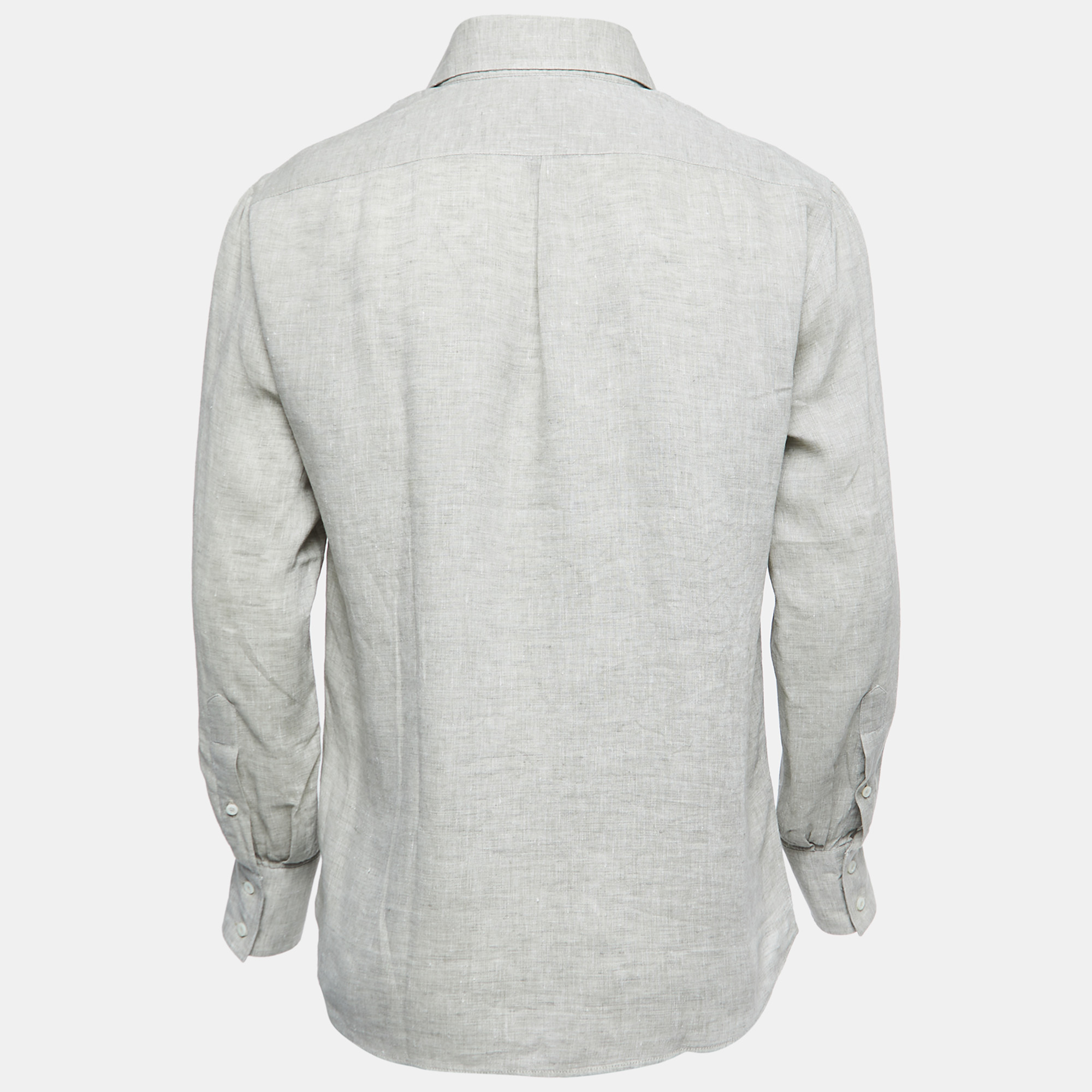 

Brunello Cucinelli Grey Linen Slim Fit Full Sleeve Shirt