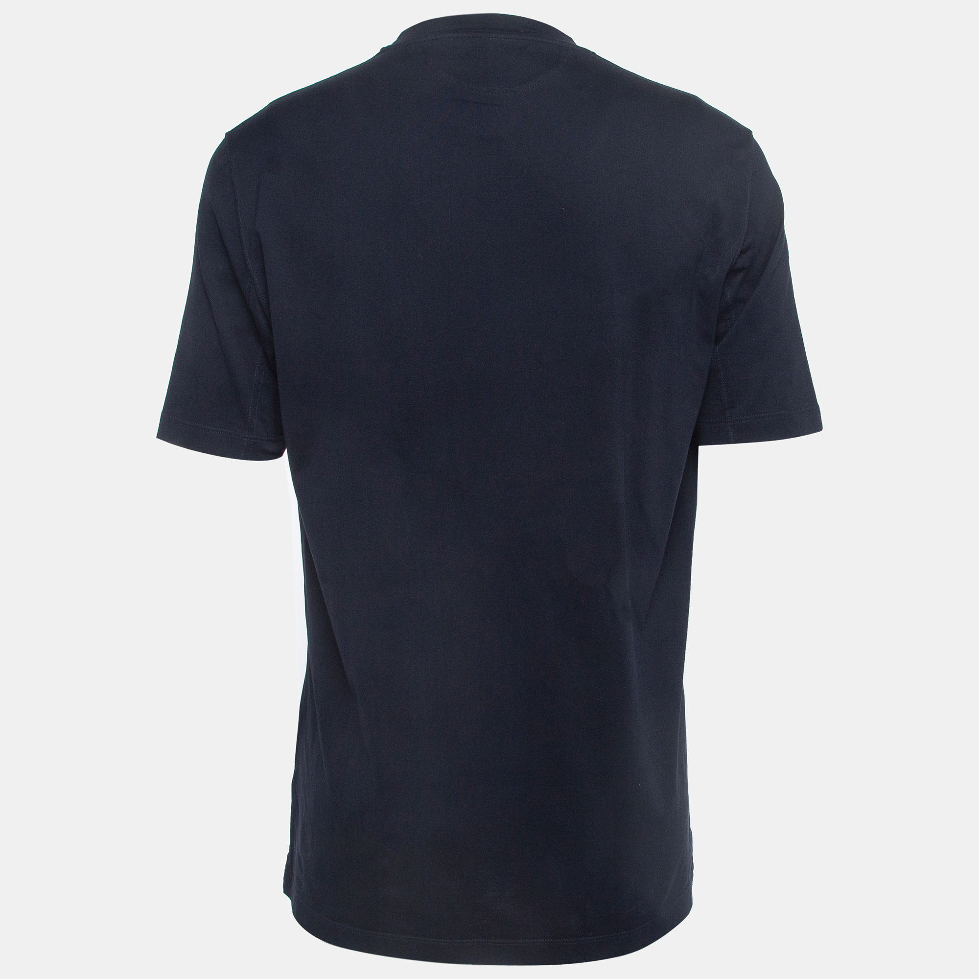 

Brunello Cucinelli Navy Blue Printed Cotton T-Shirt