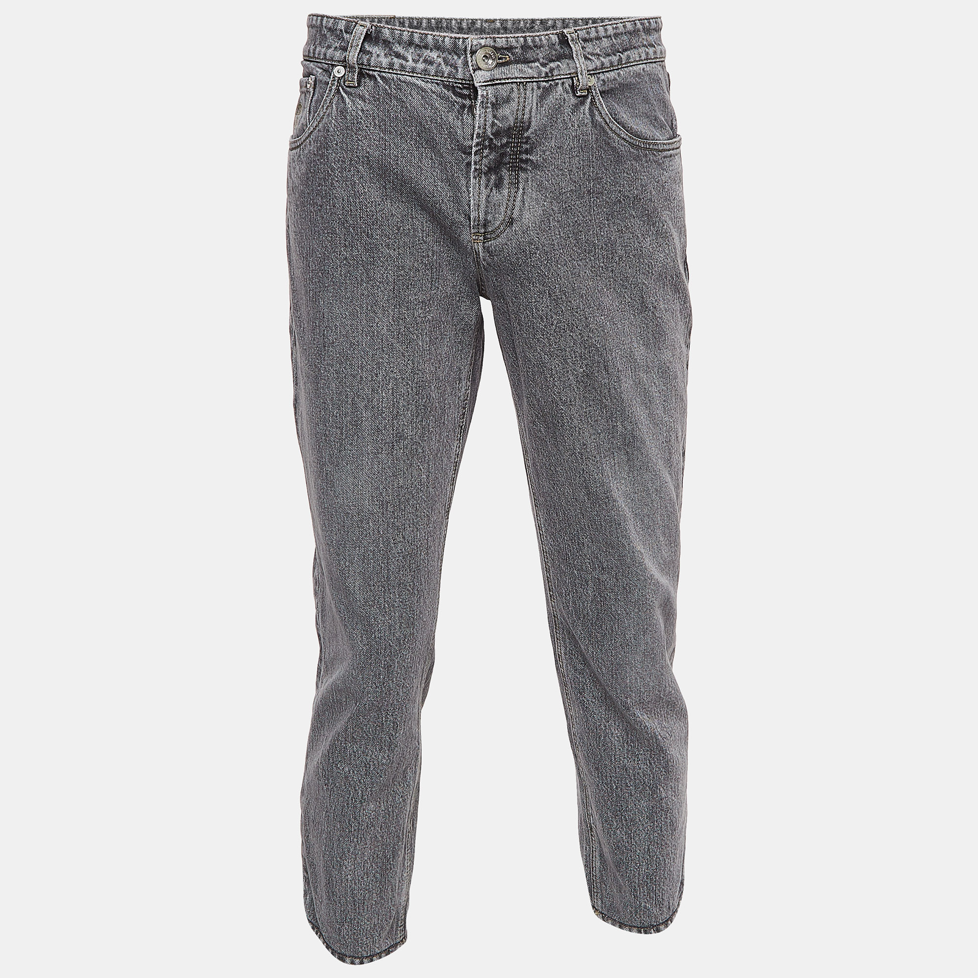 Pre Owned Brunello Cucinelli Grey Denim Traditional Fit Jeans XL Waist 36''