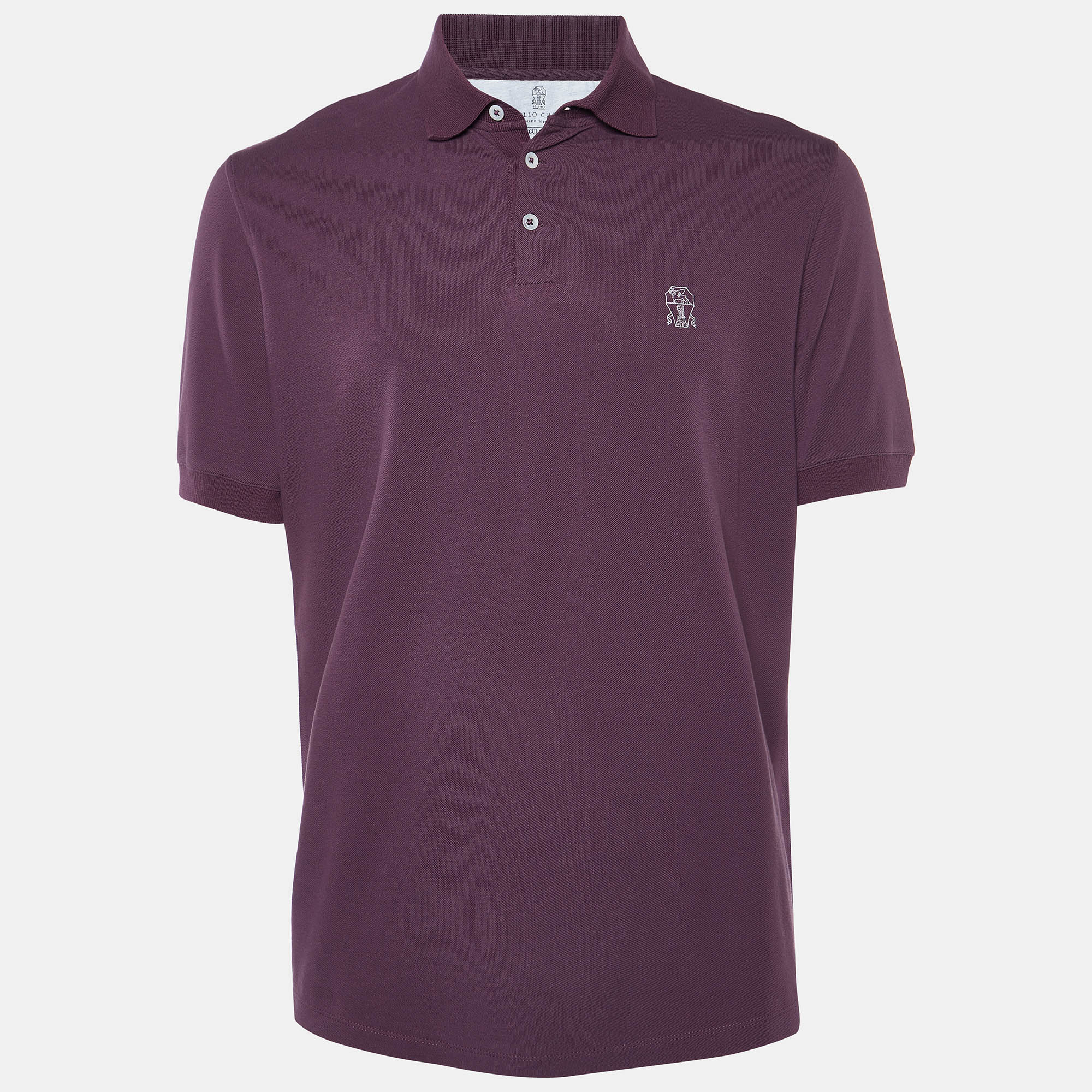 Pre-owned Brunello Cucinelli Purple Cotton Knit Polo T-shirt L