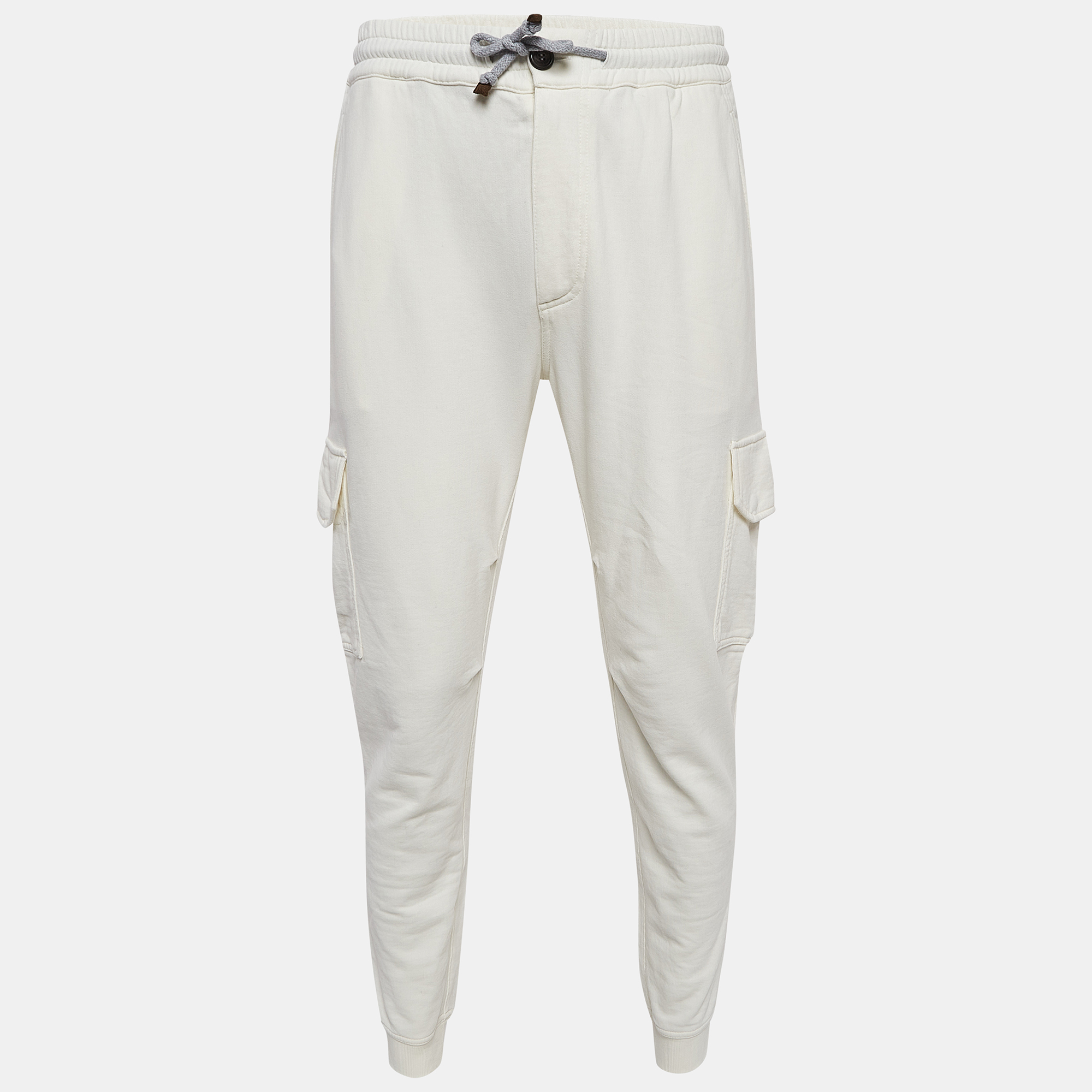 Pre-owned Brunello Cucinelli Ivory White Cotton Knit Joggers Xs