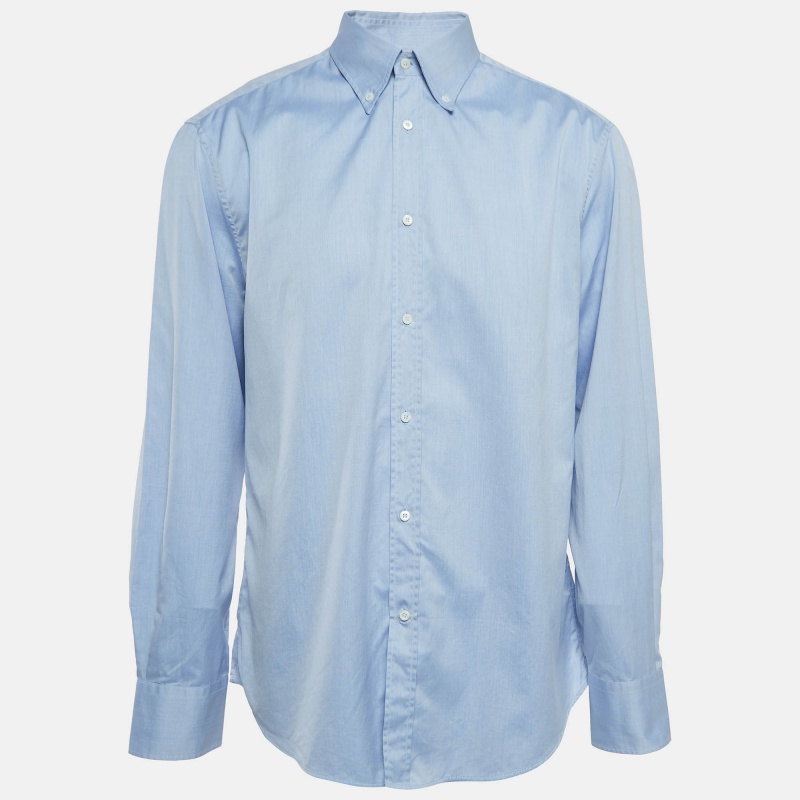 

Brunello Cucinelli Blue Cotton Slim Fit Shirt XXL
