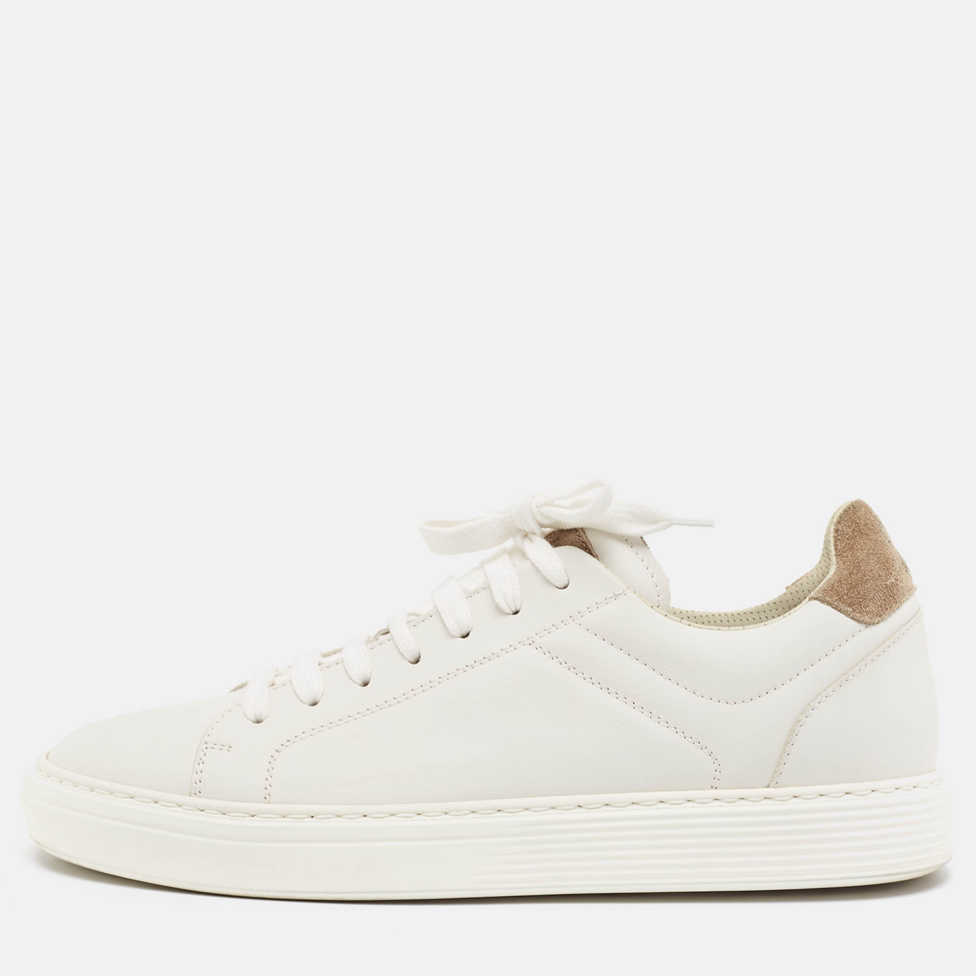 

Brunello Cucinelli White/Beige Leather and Suede Low Top Sneakers Size