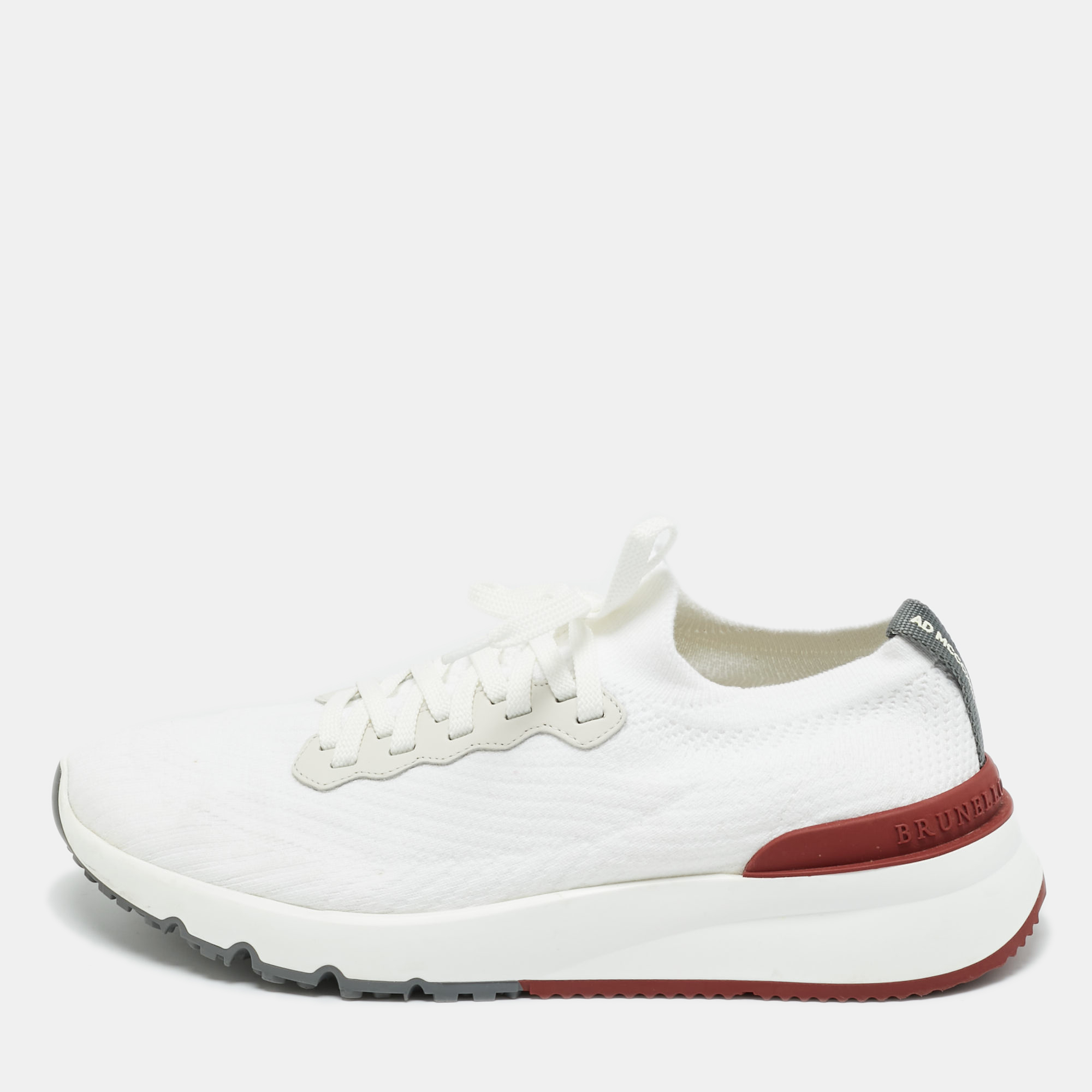 

Brunello Cucinelli White Knit Fabric and Leather Low Top Sneakers Size