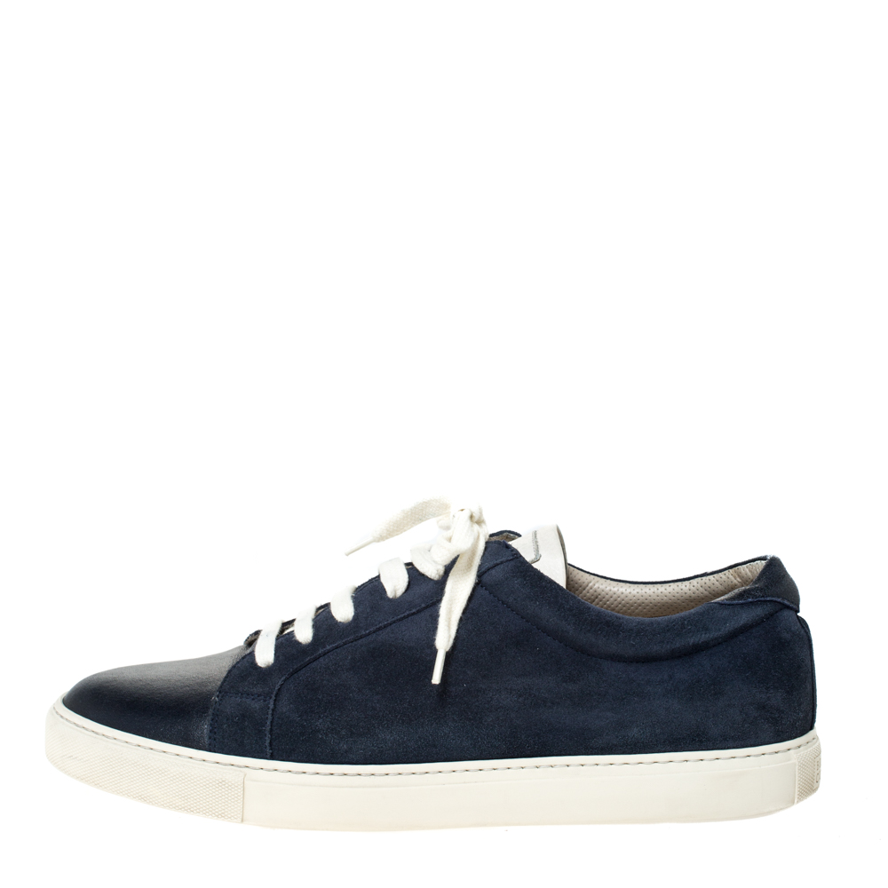 

Brunello Cucinelli Blue Suede and Leather Lace Up Low Top Sneakers Size