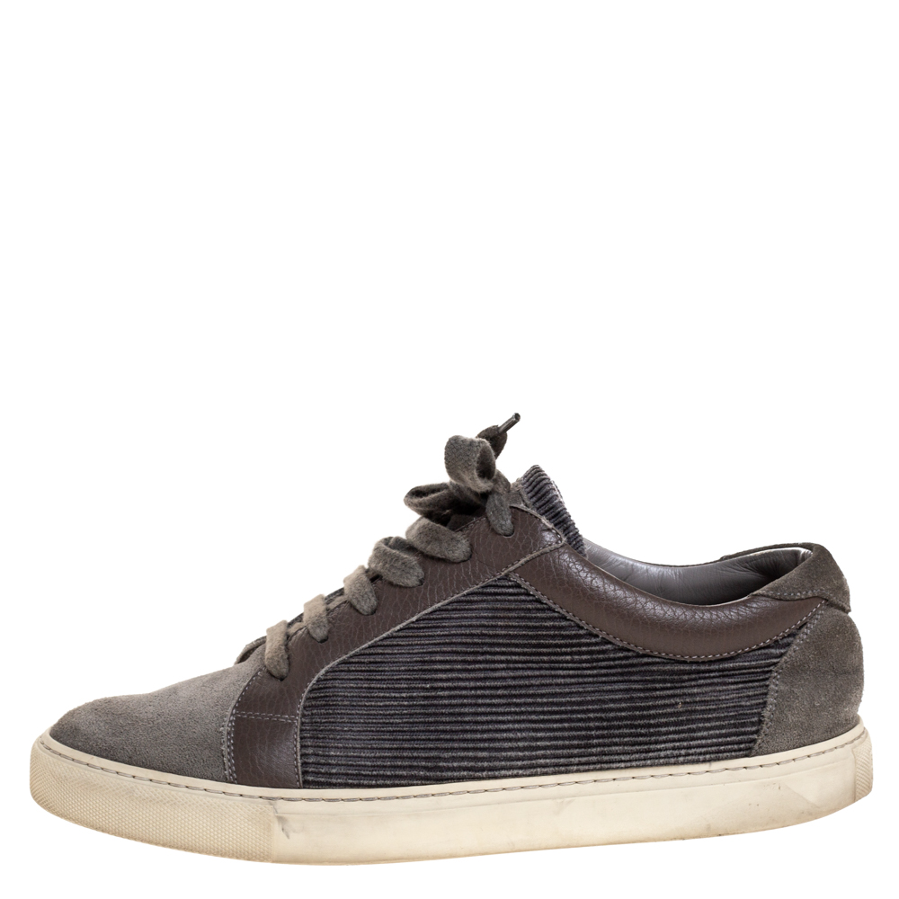 

Brunello Cucinelli Grey Suede, Corduroy And Leather Trim Apollo Lace Up Sneaker Size