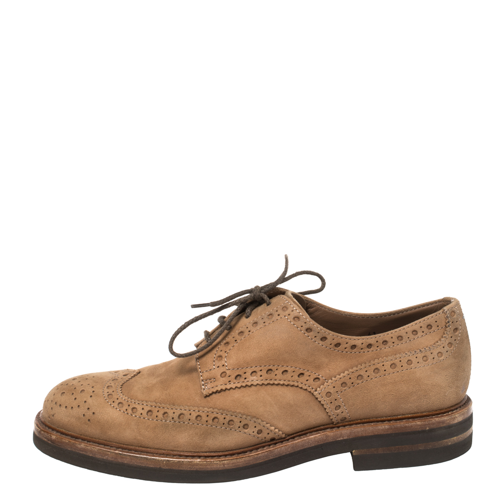 

Brunello Cucinelli Brown Suede Brogue Lace Up Oxfords Size
