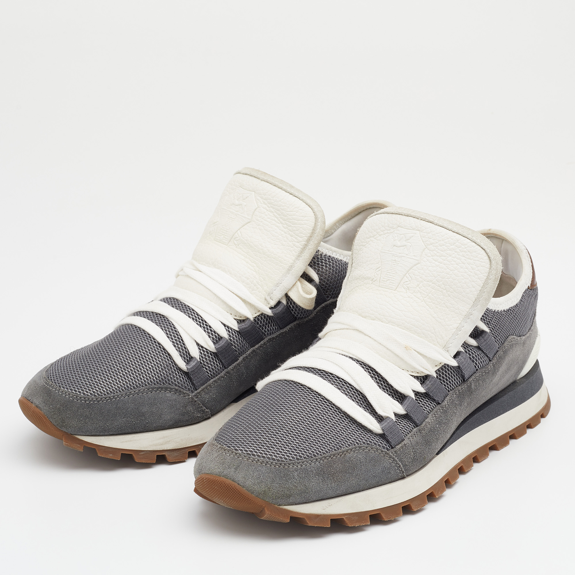 

Brunello Cucinelli Grey Mesh And Suede Low Top Sneakers Size