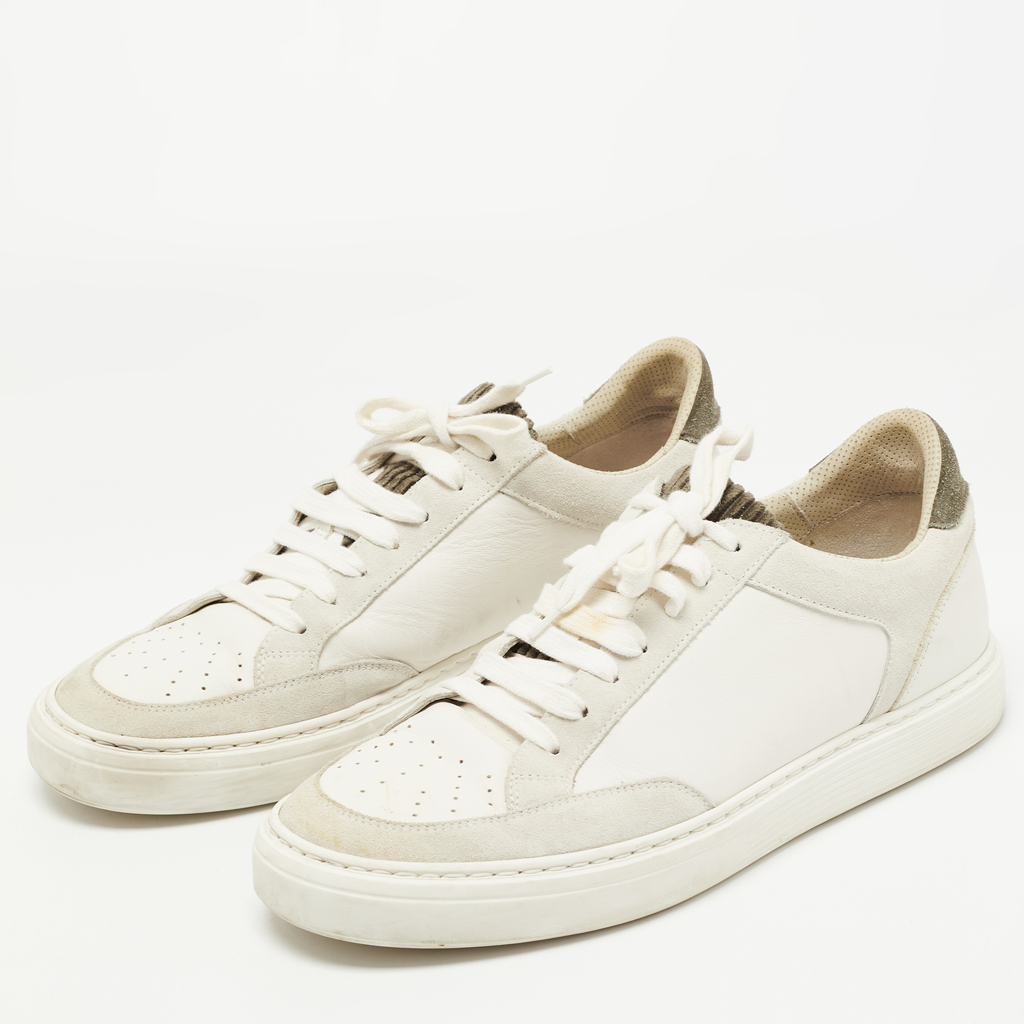 

Brunello Cucinelli White/Grey Suede and Leather Low Top Sneakers Size