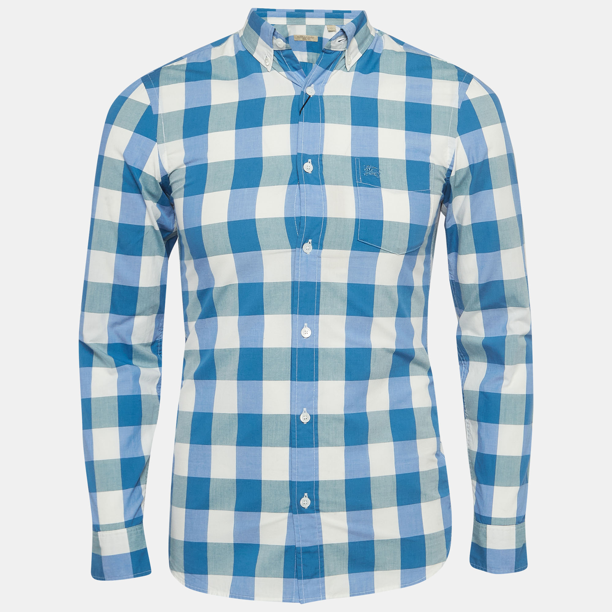 Pre-owned Burberry Blue Checked Cotton Button Down Collar Shirt Xs