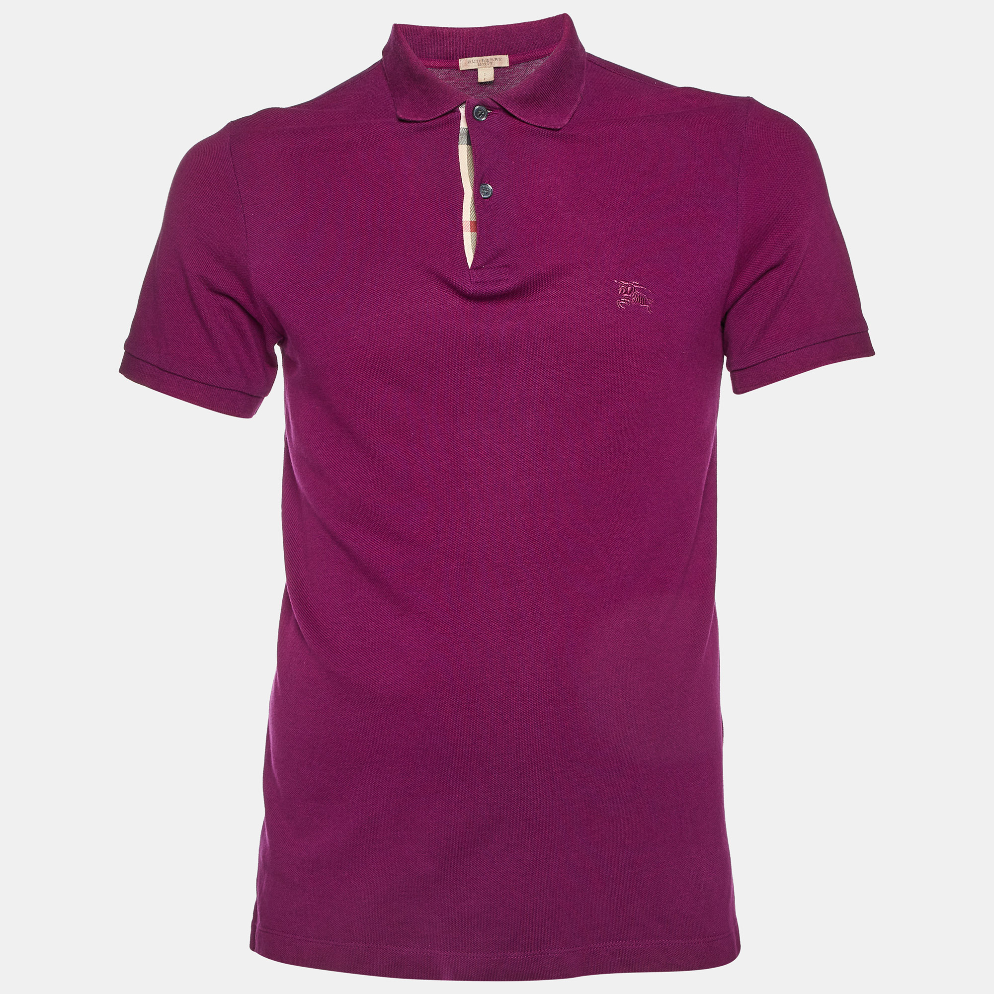 Pre-owned Burberry Purple Cotton Pique Knit Logo Embroidered Polo T-shirt S