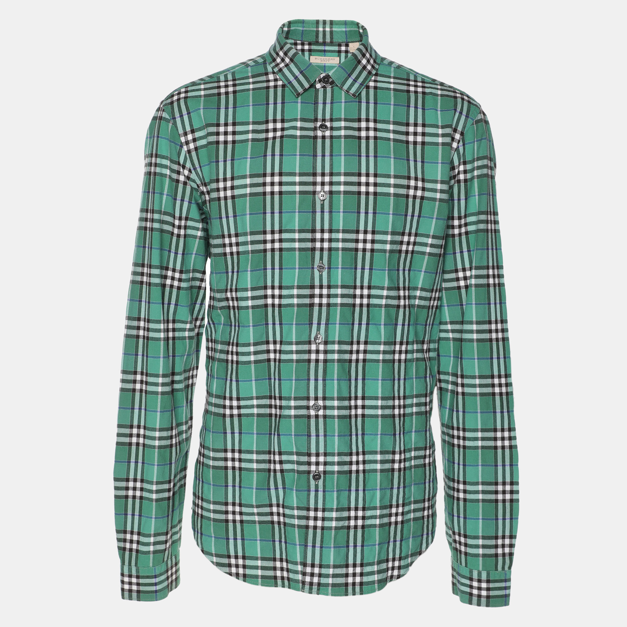 

Burberry Brit Green Check Print Cotton Button Front Shirt L