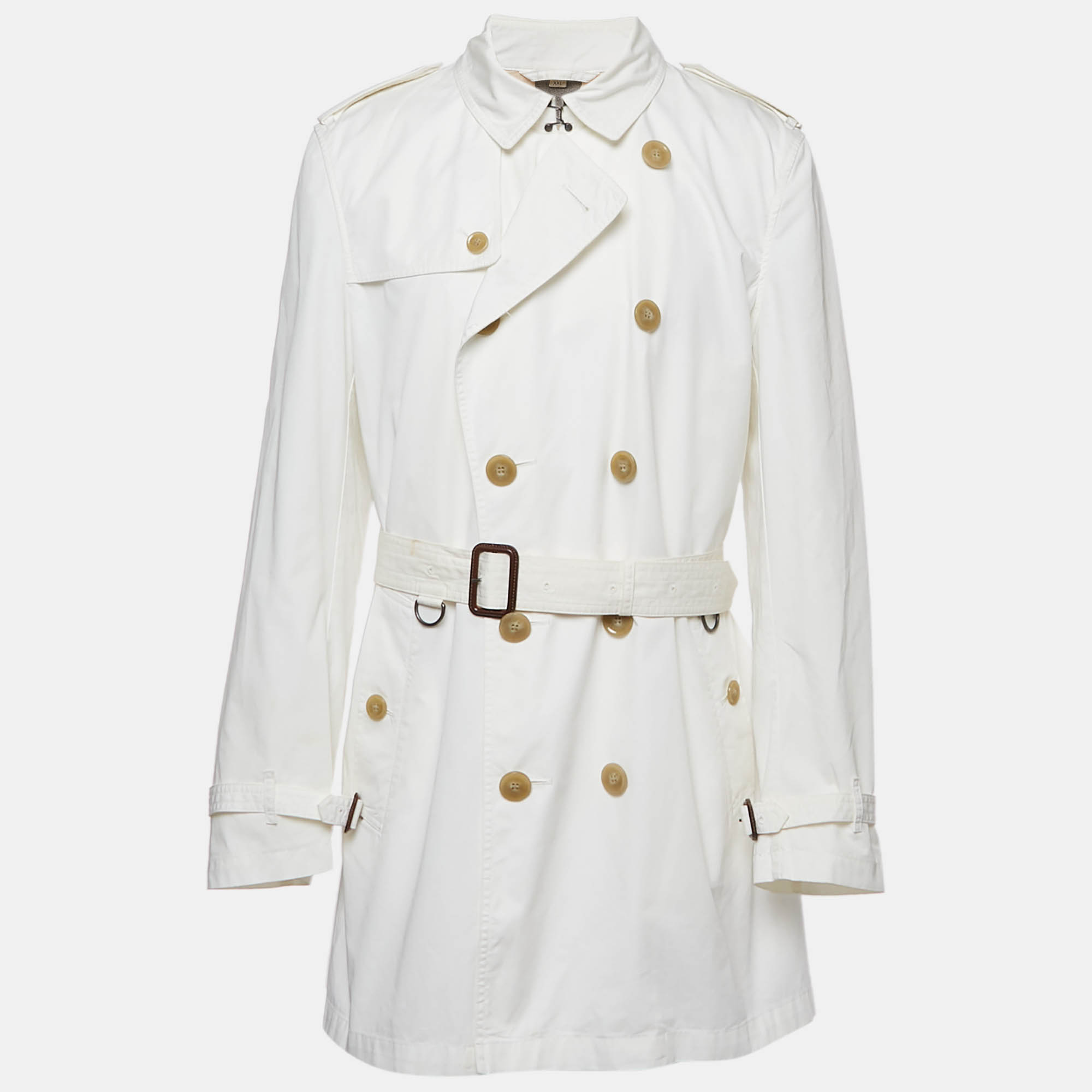 Pre-owned Burberry White Cotton Double Breasted Trench Coat Xxl