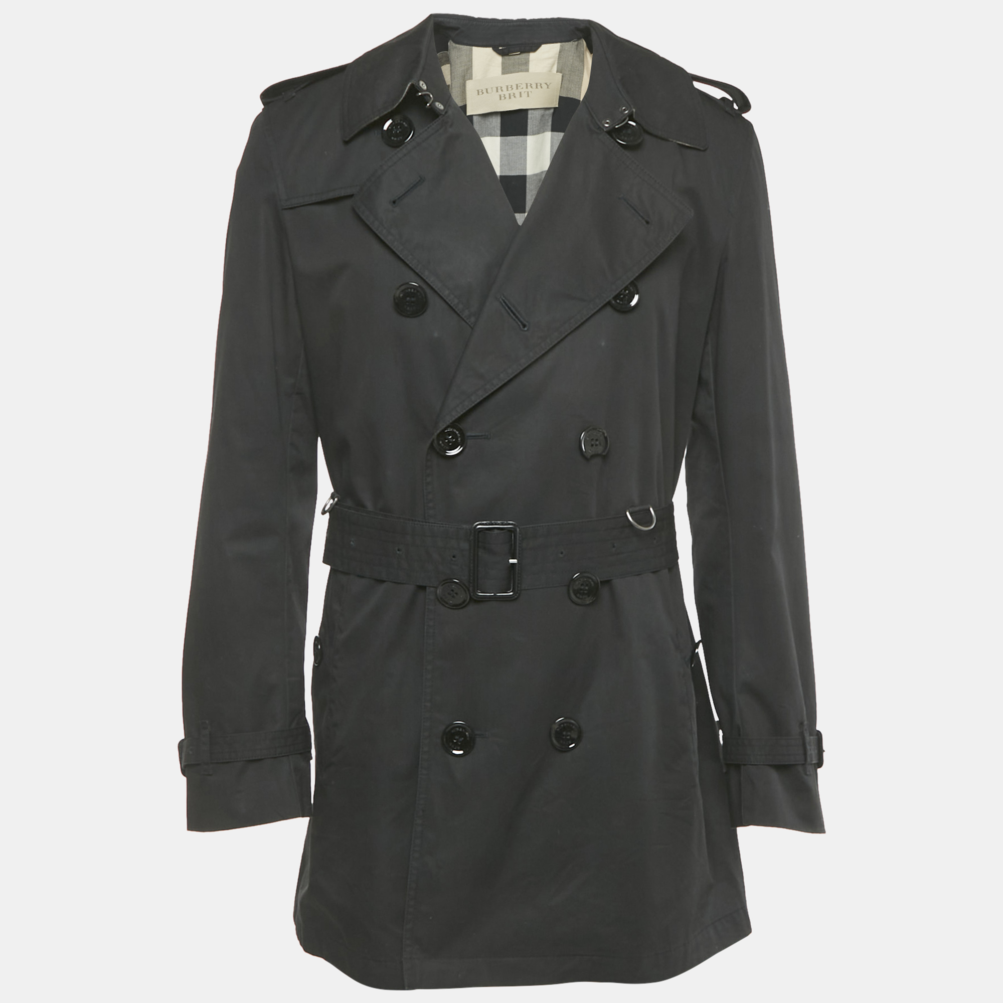 

Burberry Brit Black Cotton Mid Length Trench Coat M