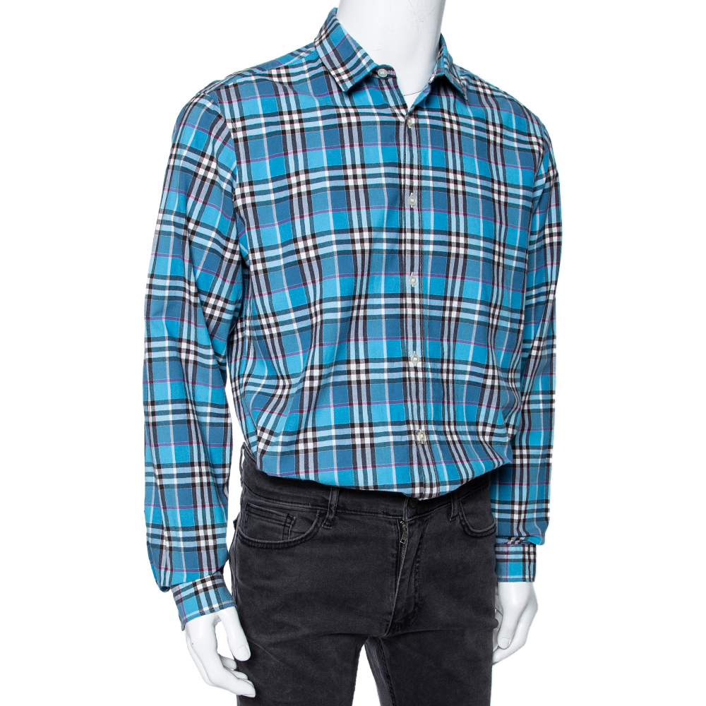 

Burberry Brit Blue Checked Cotton Button Front Shirt