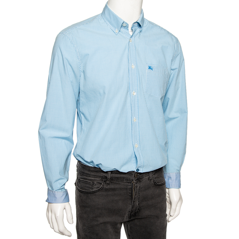 

Burberry Brit Blue Micro Checked Cotton Button Down Shirt