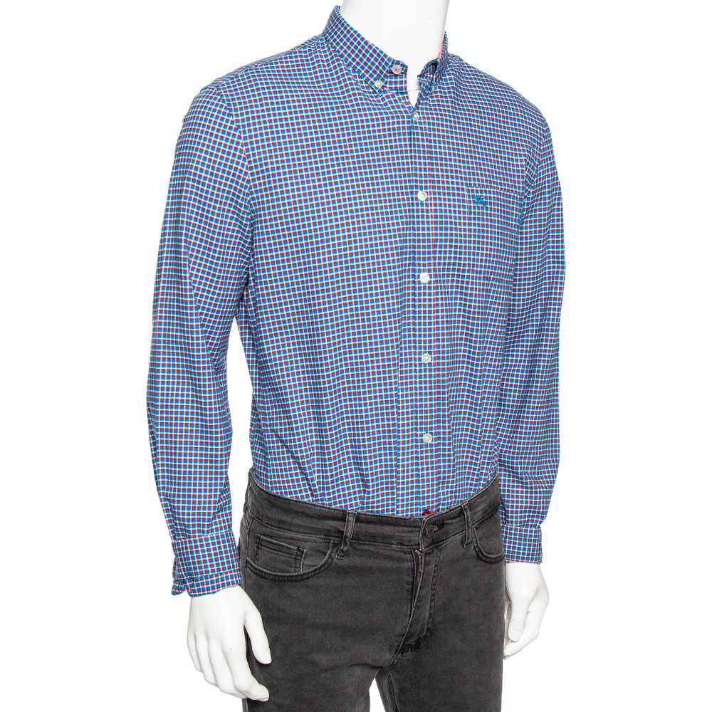 

Burberry Brit Blue Checked Cotton Pocketed Button Down Shirt