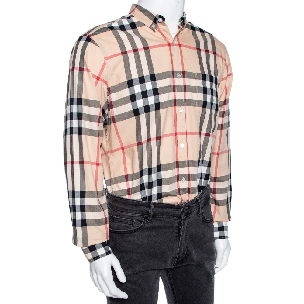 

Burberry Brit Beige Checked Cotton Pocketed Button Down Shirt