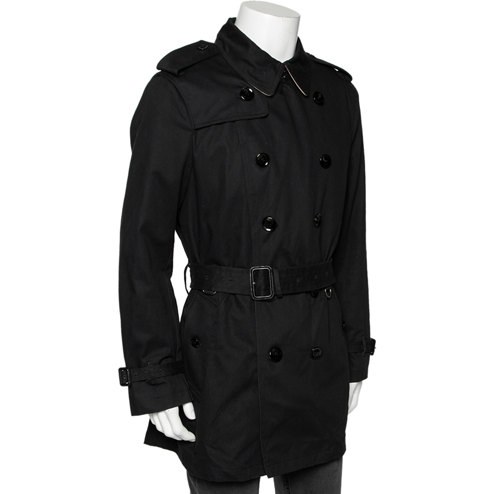 

Burberry Brit Black Gabardine Double Breasted Belted Trench Coat