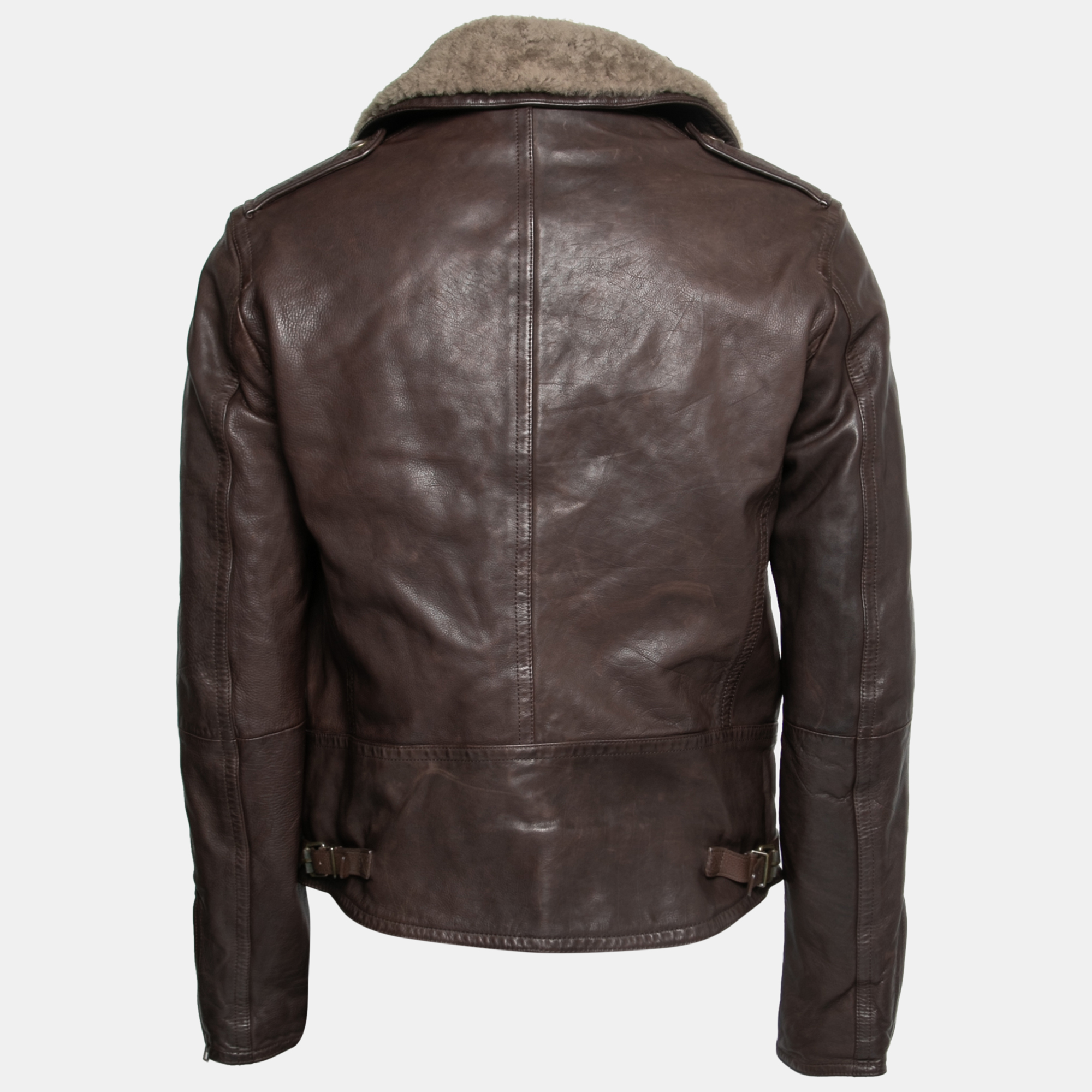 

Burberry Brit Brown Leather Shearling Collar Biker Jacket
