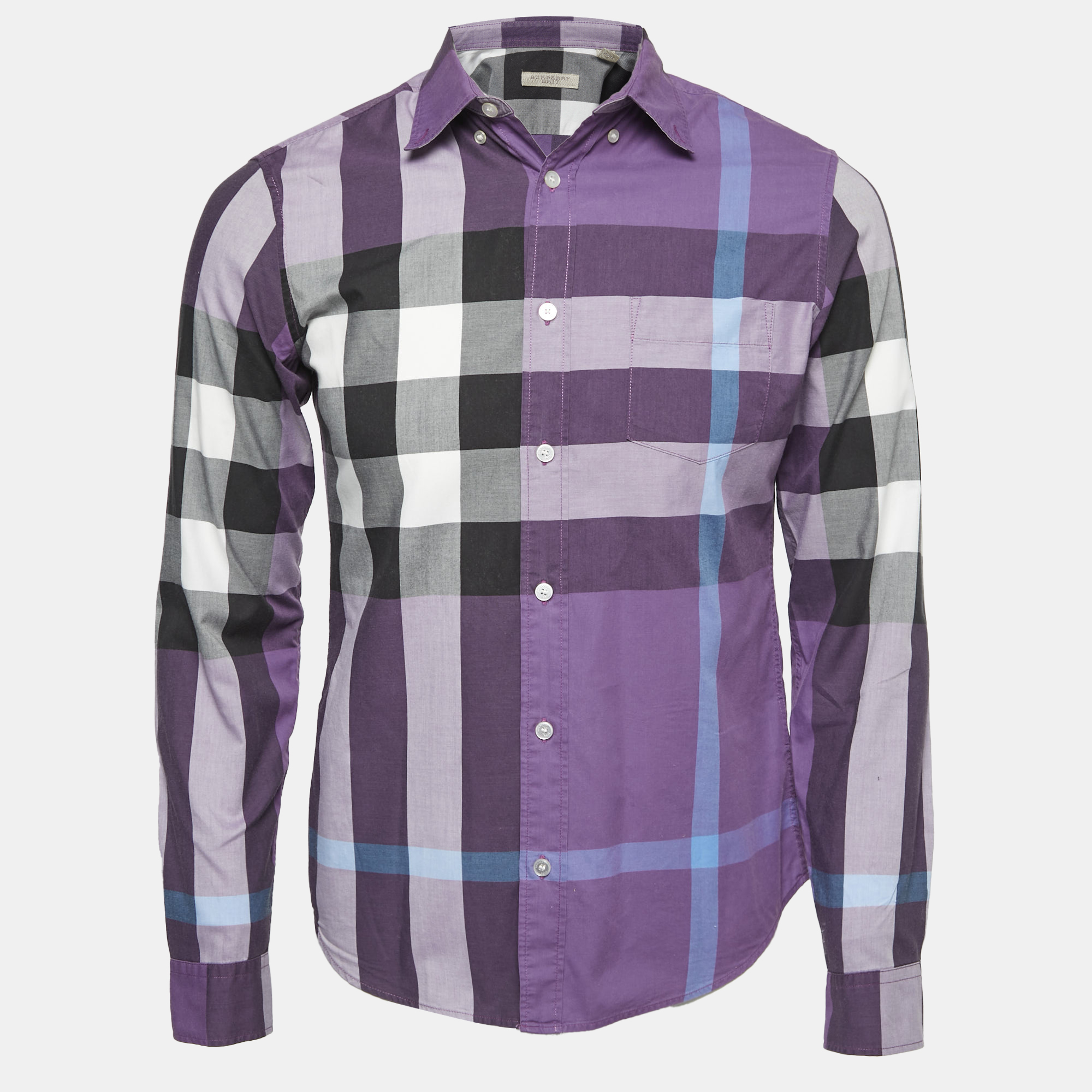 Pre-owned Burberry Purple Checked Cotton Button Down Shirt S