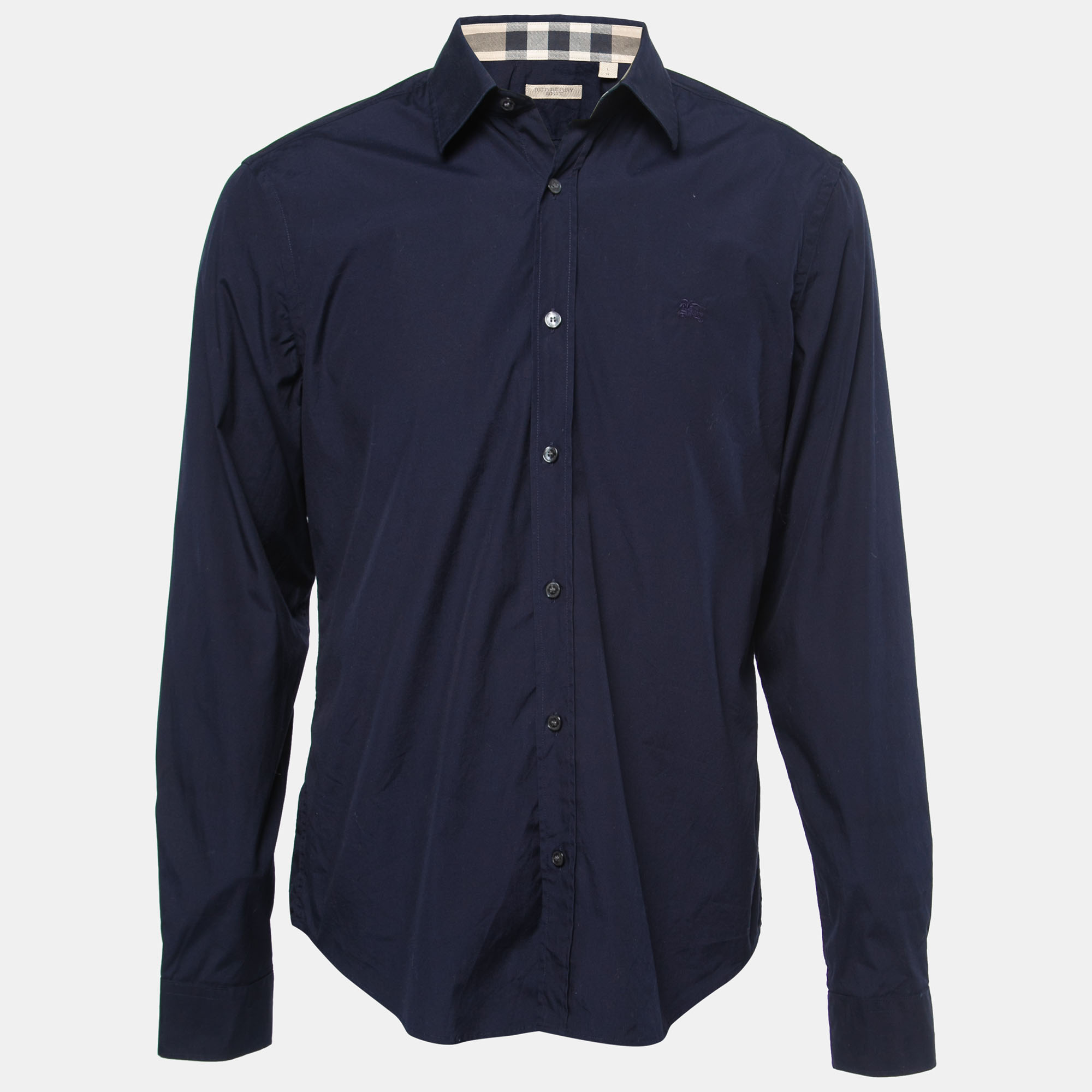 Pre Owned Burberry Brit Navy Blue Cotton Button Front Shirt L