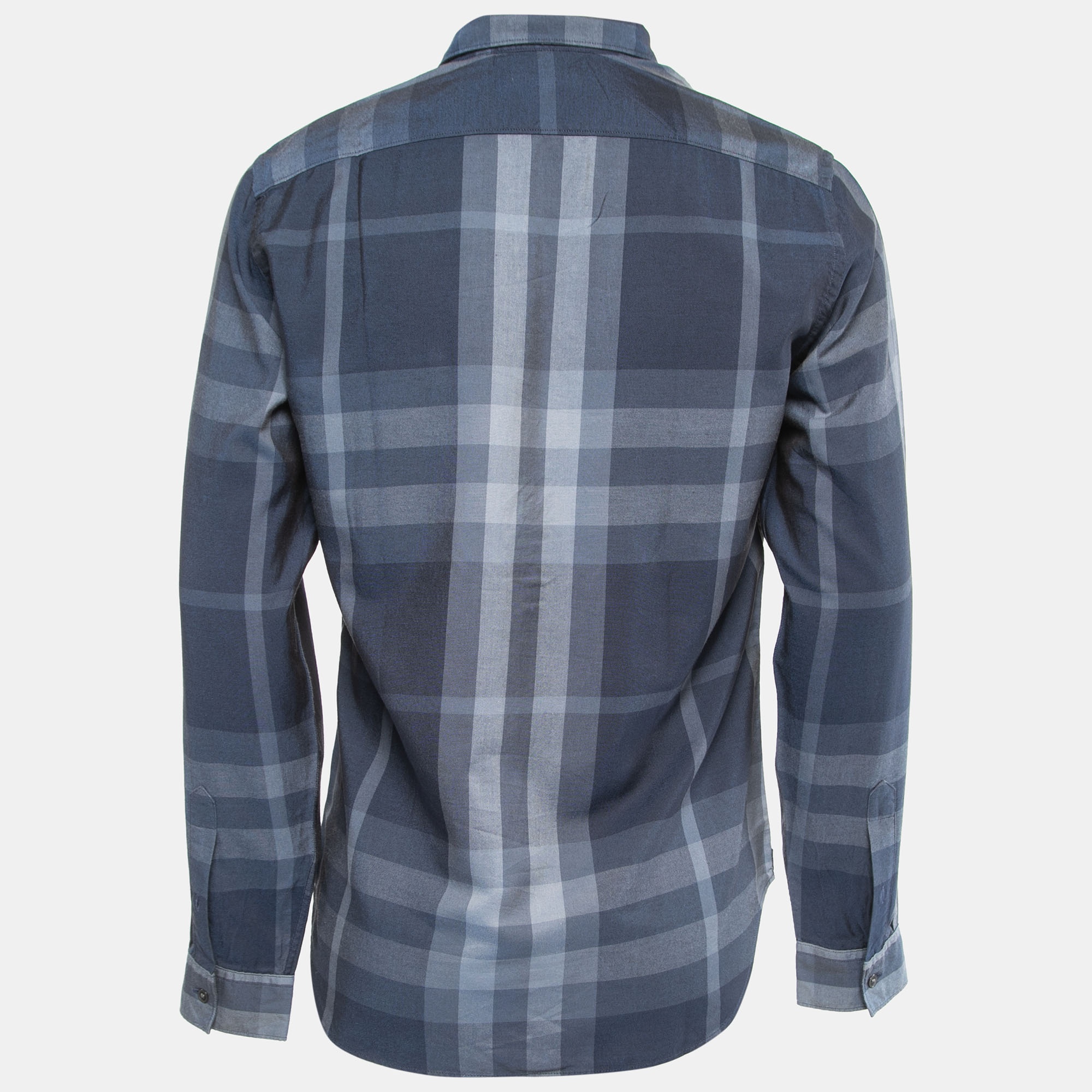 

Burberry Brit Navy Blue Checkered Cotton Blend Button Front Shirt