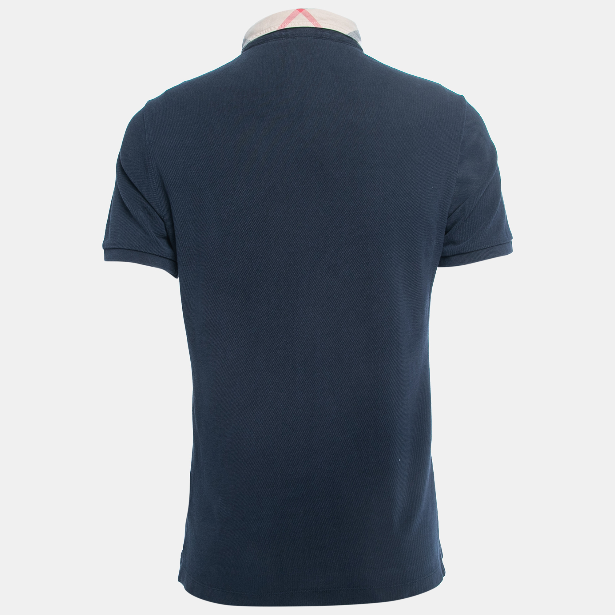 

Burberry Brit Navy Blue Honeycomb Knit Novacheck Collar Detail Polo T-Shirt