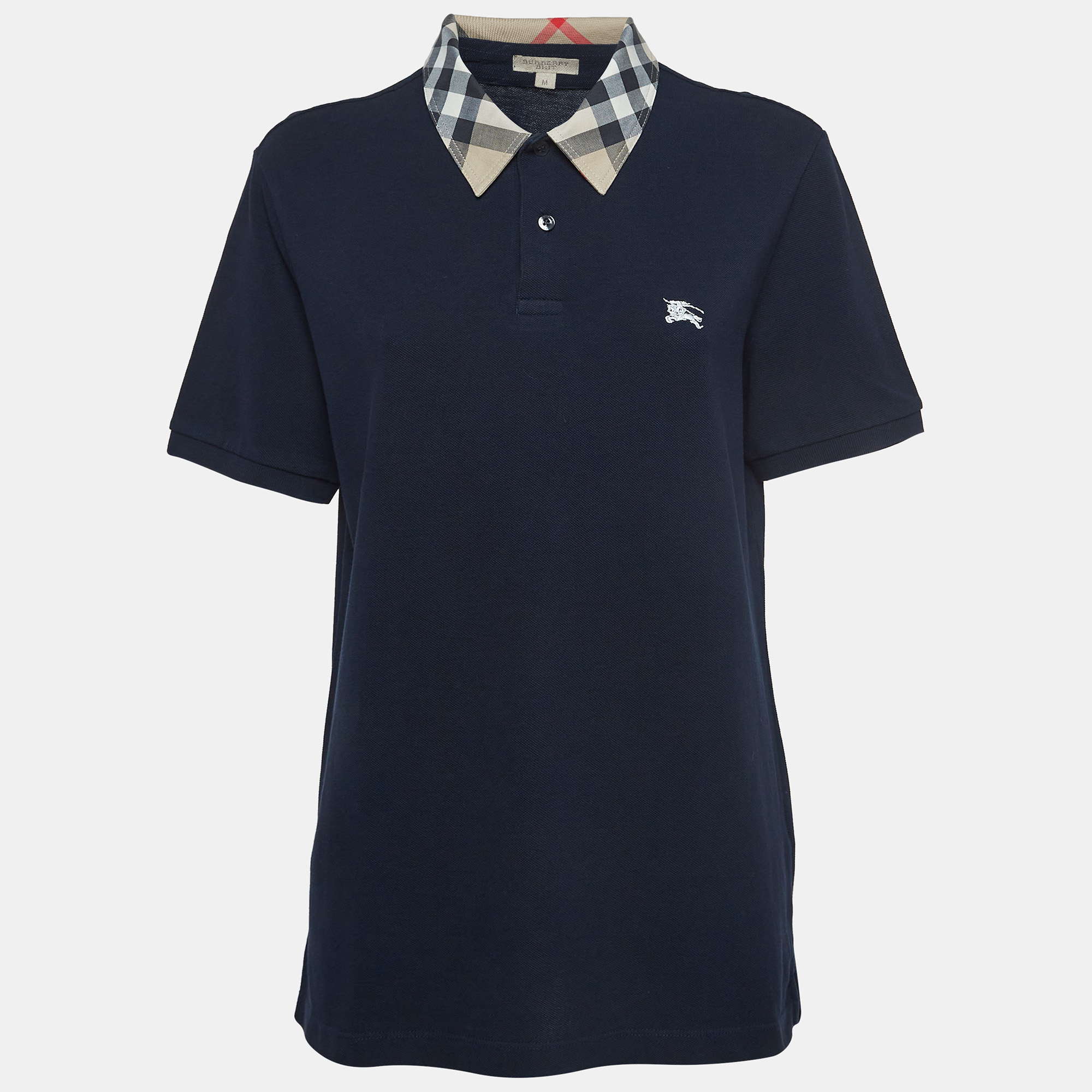 

Burberry Brit Navy Blue Cotton Pique Checked Collar Polo T-Shirt