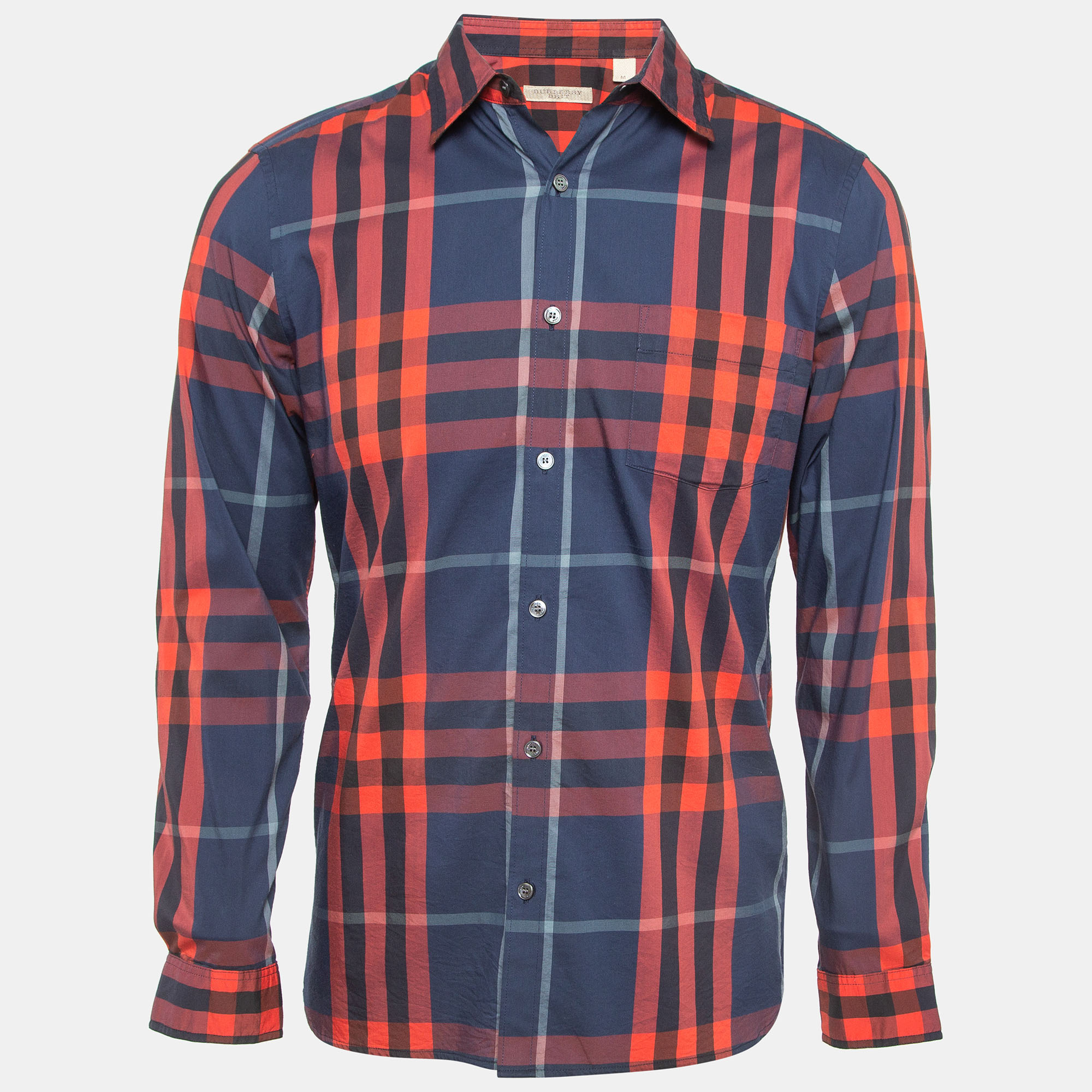 Pre-owned Burberry Red/blue Checked Cotton Long Sleeve Shirt M