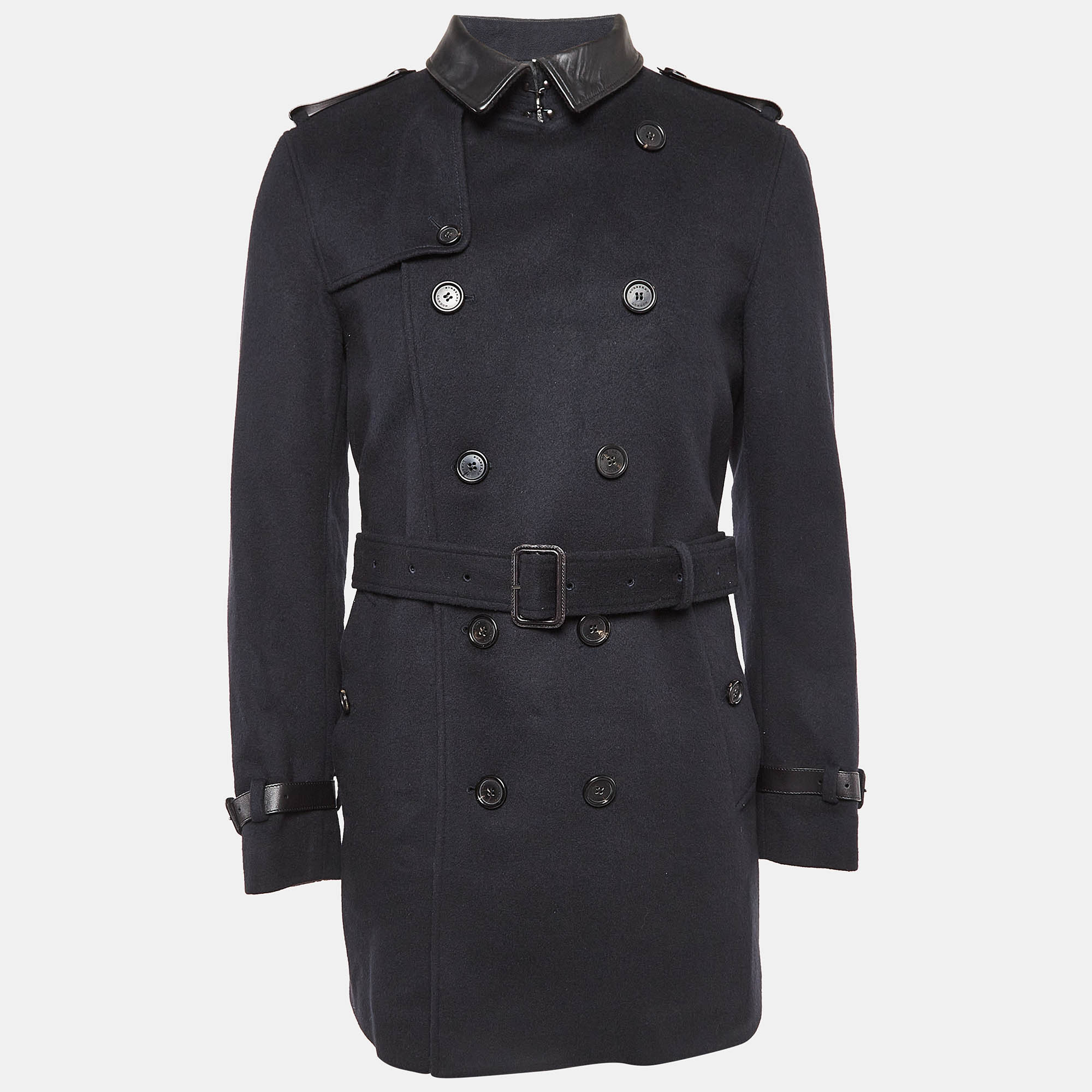 

Burberry London Navy Blue Wool Blend Double Breasted Coat XL