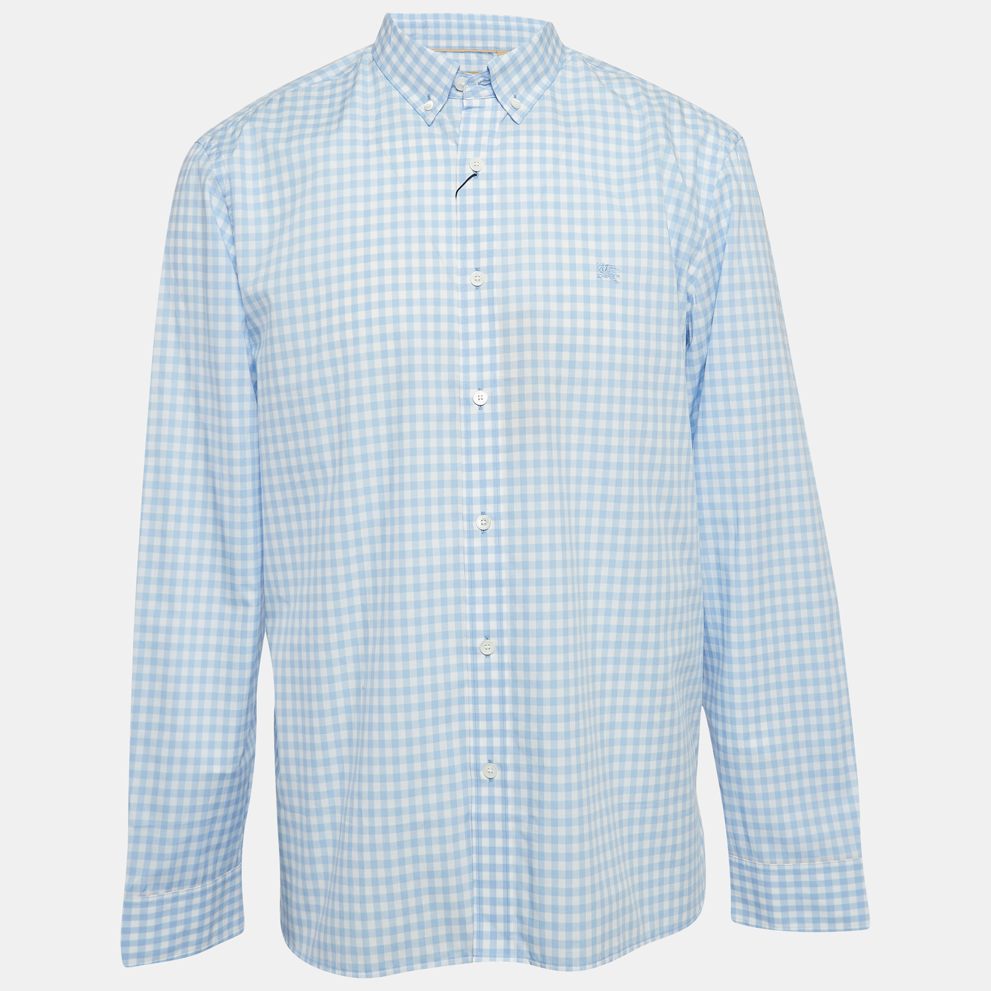 Pre-owned Burberry Blue Checked Cotton Long Sleeve Shirt Xxl