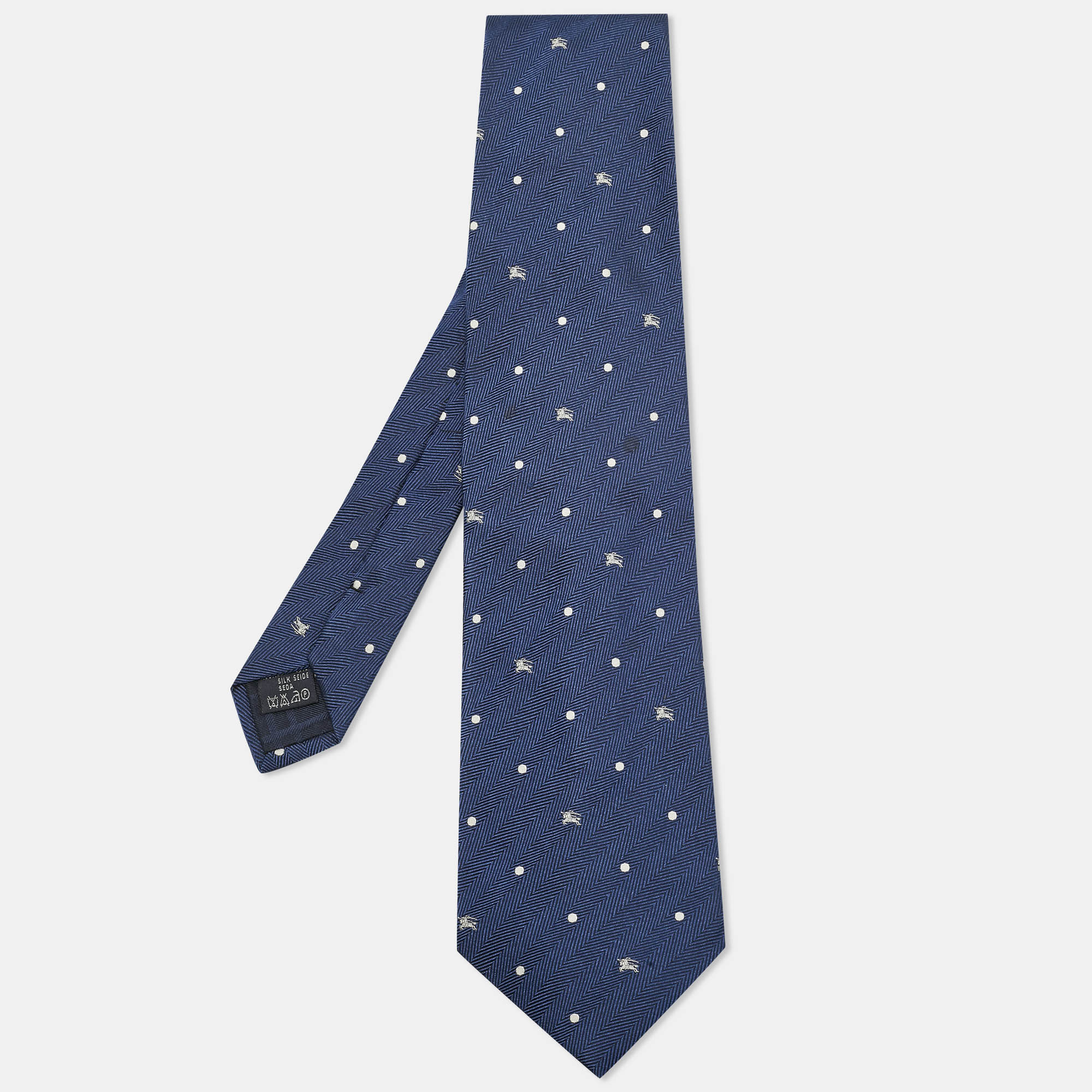 

Burberry London Teal Blue Equestrian Herringbone Silk Tie