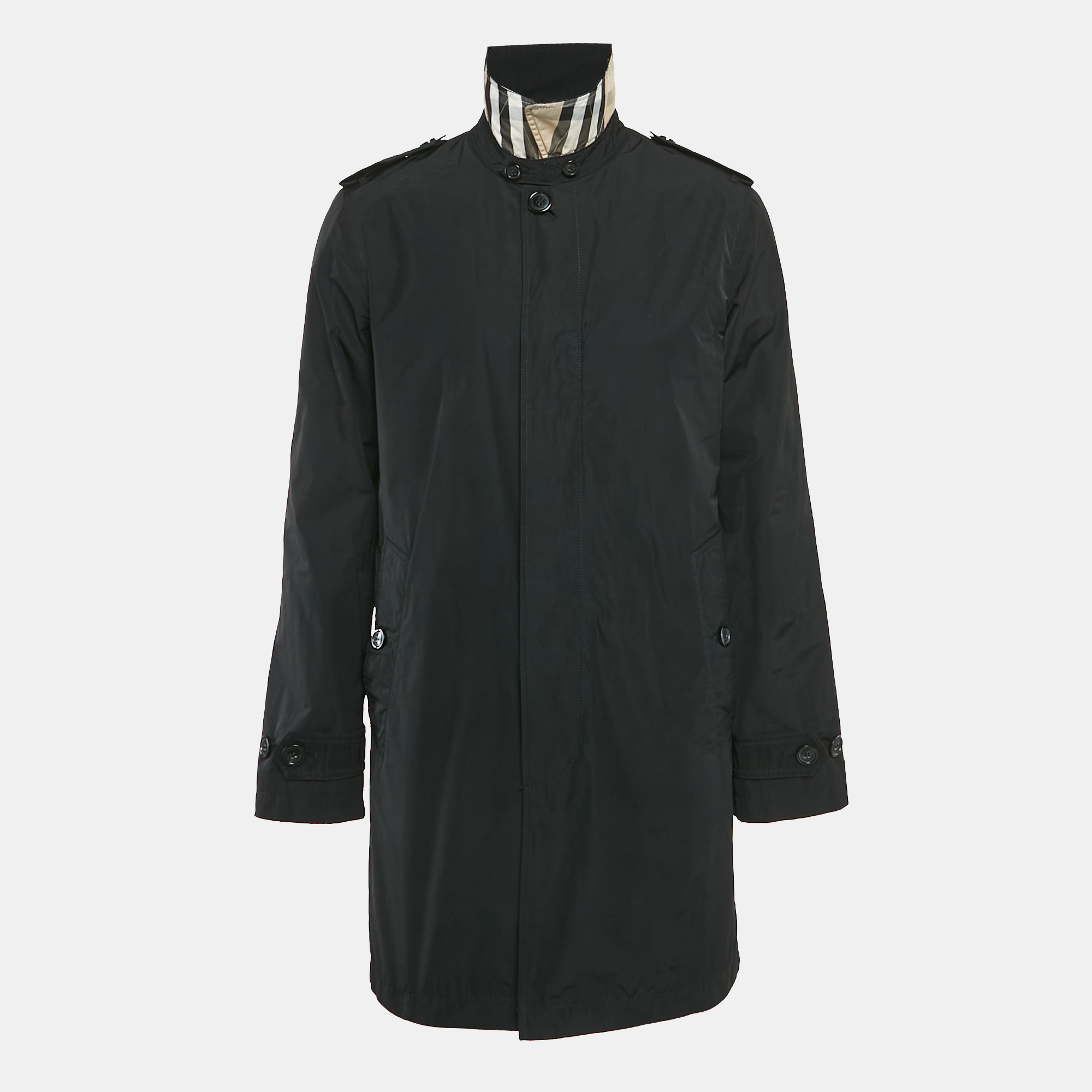 

Burberry London Black Button Front Mid-Length Coat M