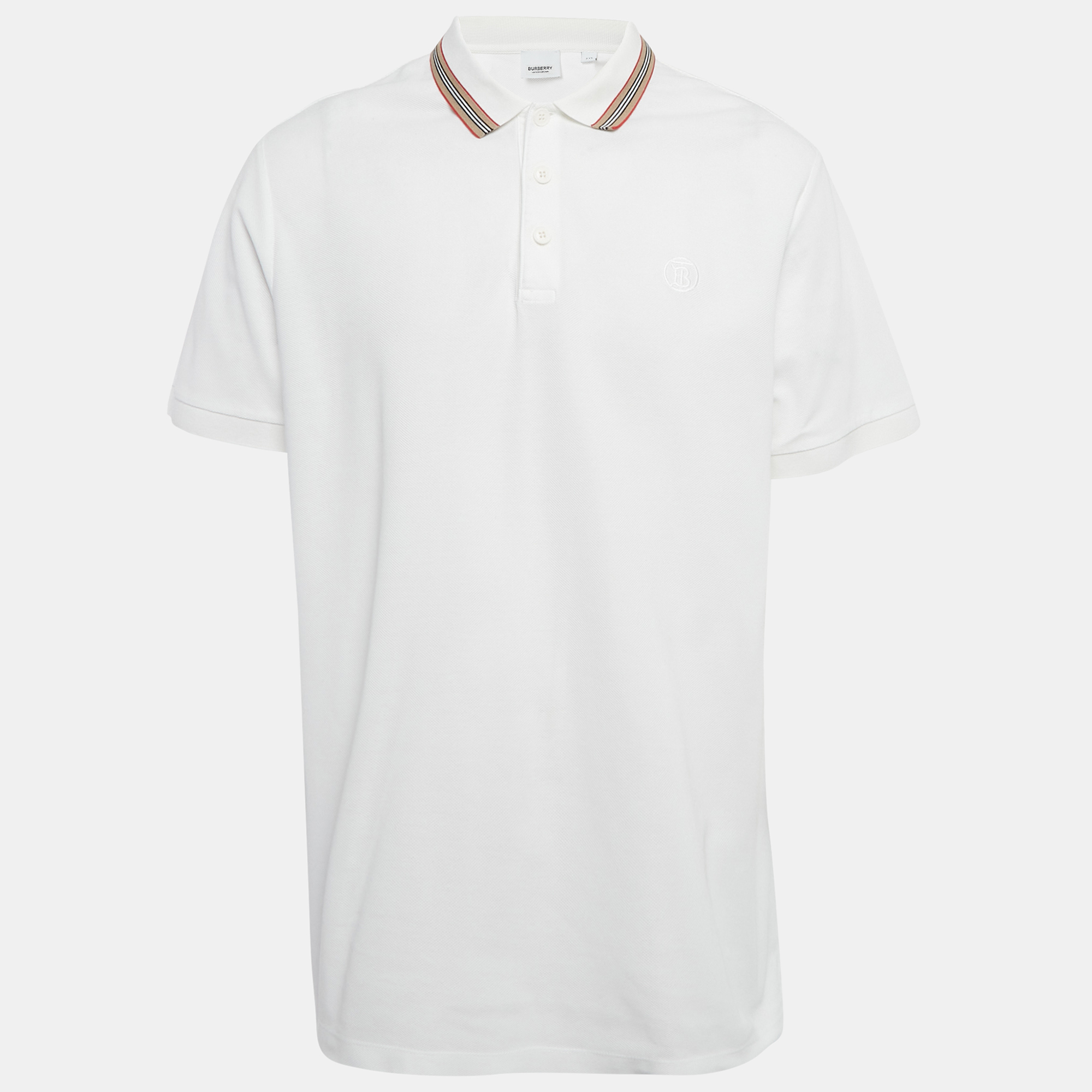 Burberry White Stripe Trim Cotton Polo T-Shirt XXL