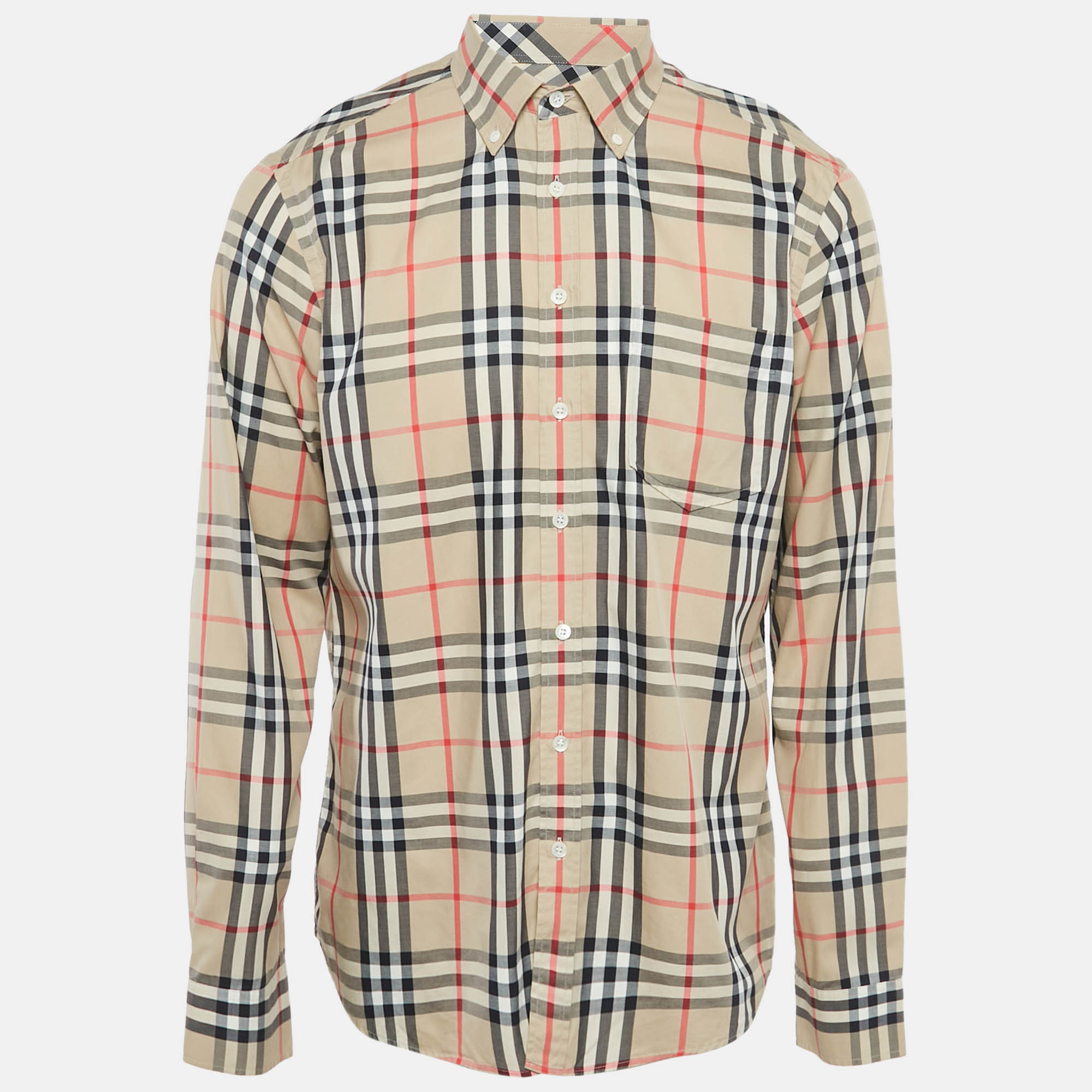 Burberry London Beige Nova Check Cotton Long Sleeve Button Down Shirt L