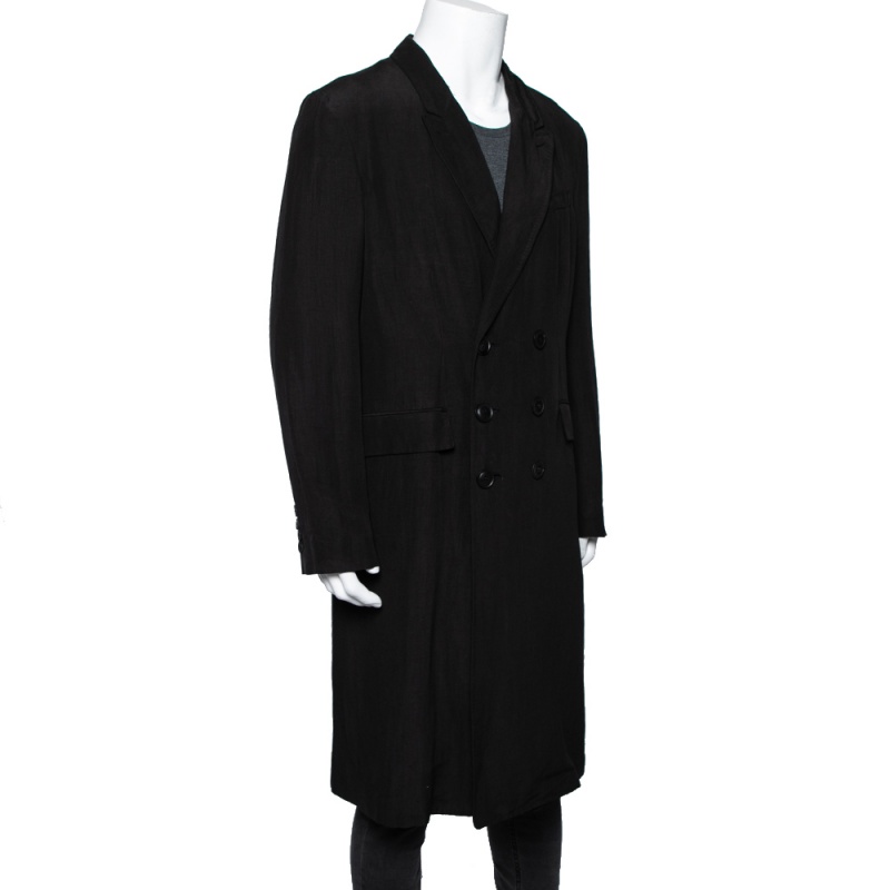 

Burberry Black Linen & Silk Double Breasted Trench Coat