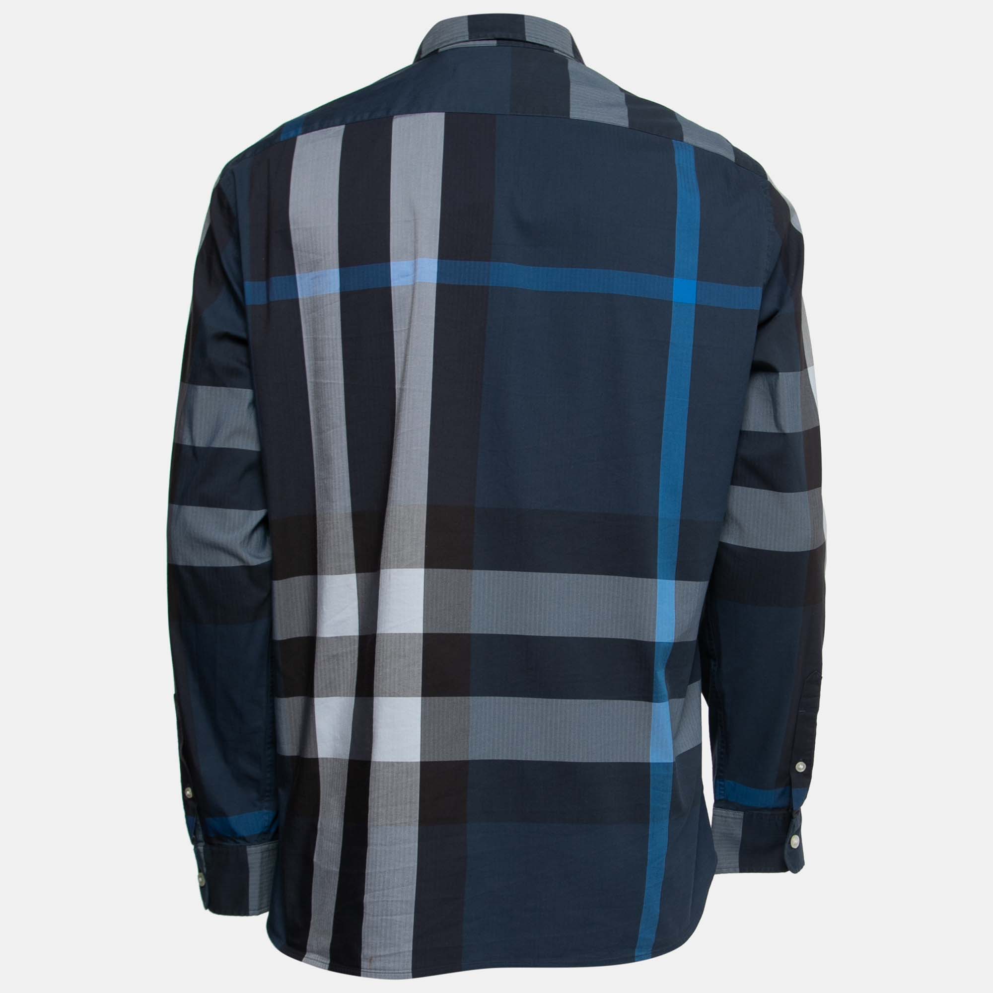 

Burberry London Navy Blue Exploded Check Cotton Shirt