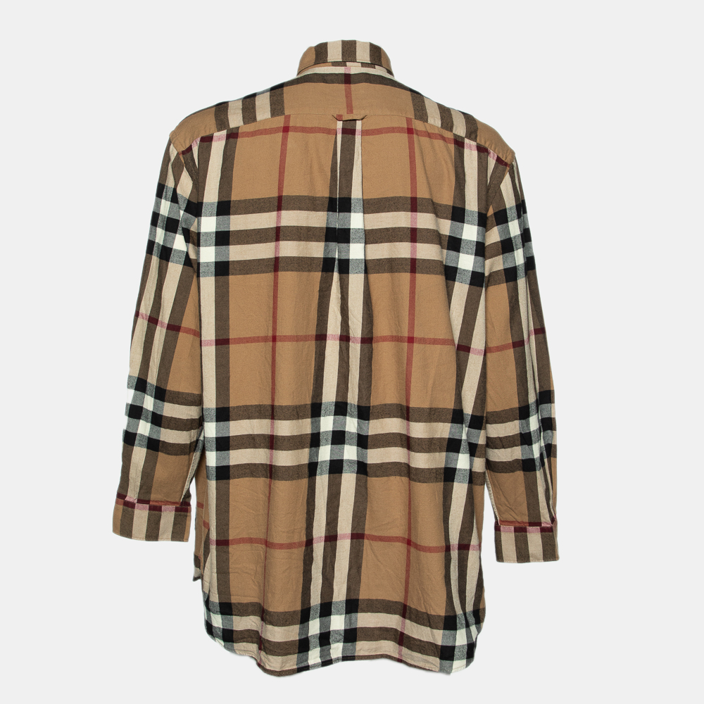 

Burberry Brown House Check Flannel Cotton Button Front Shirt
