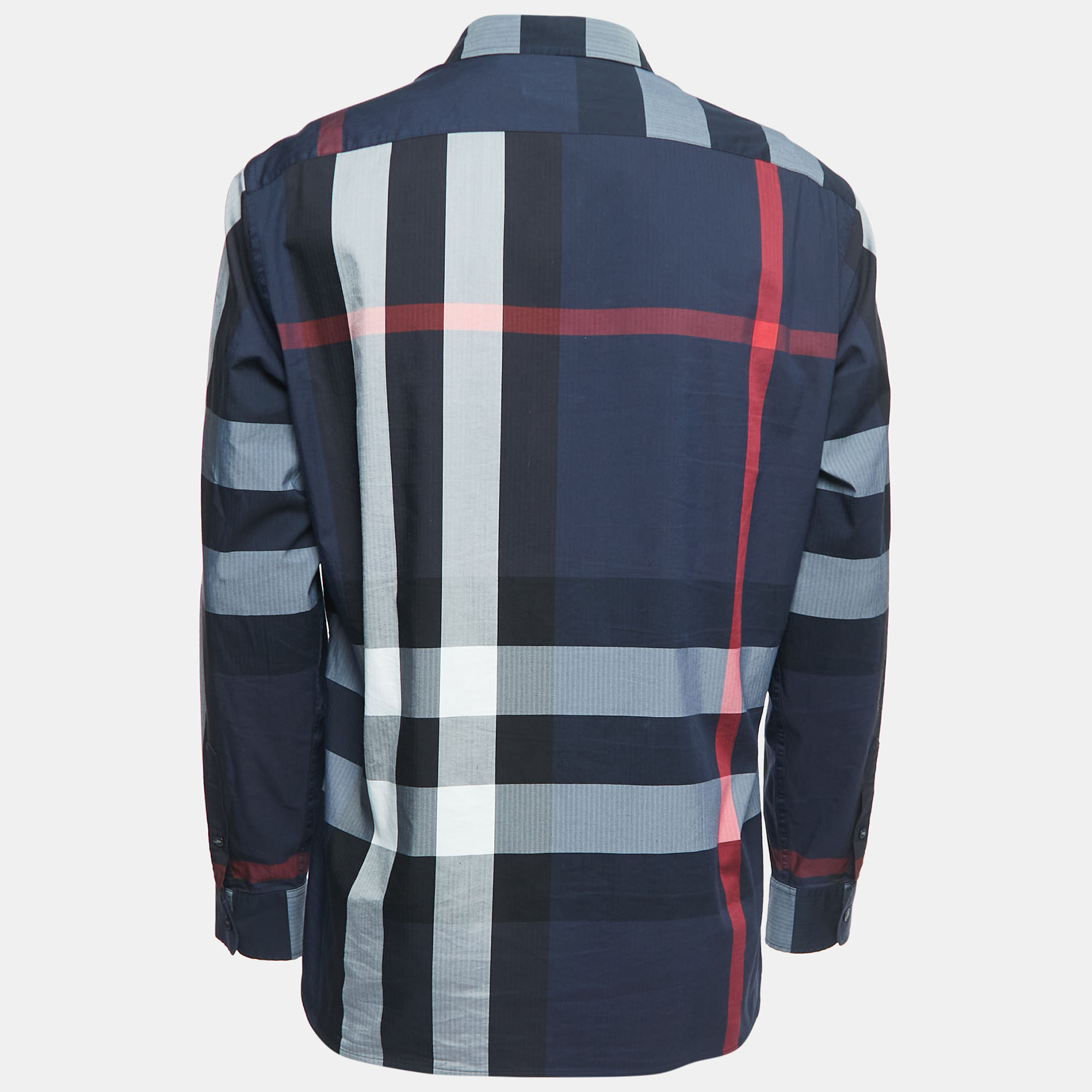 

Burberry London Navy Blue Plaid Cotton Button Down Full Sleeve Shirt